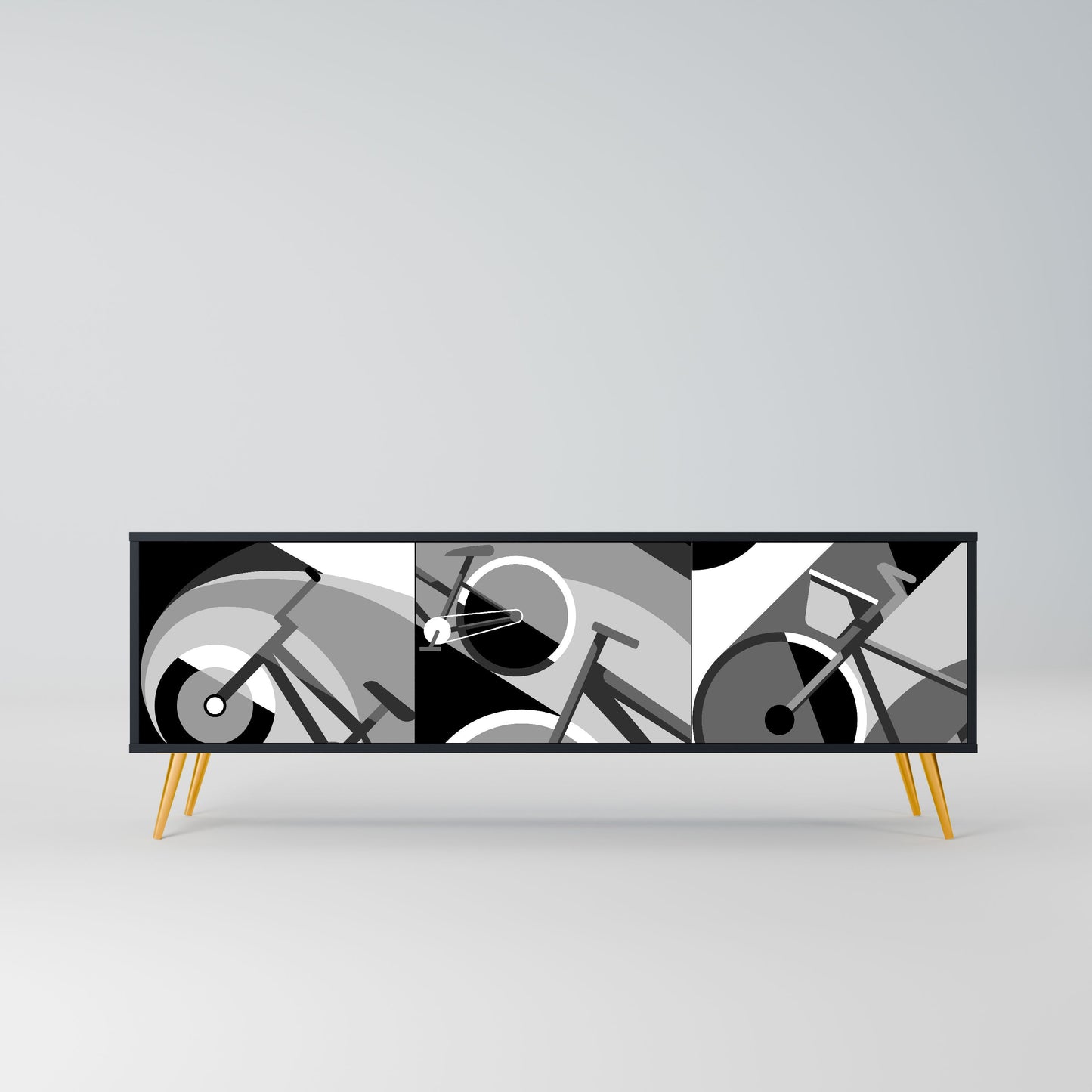 BIKE ENERGY 3-Door TV Stand in Black Finish