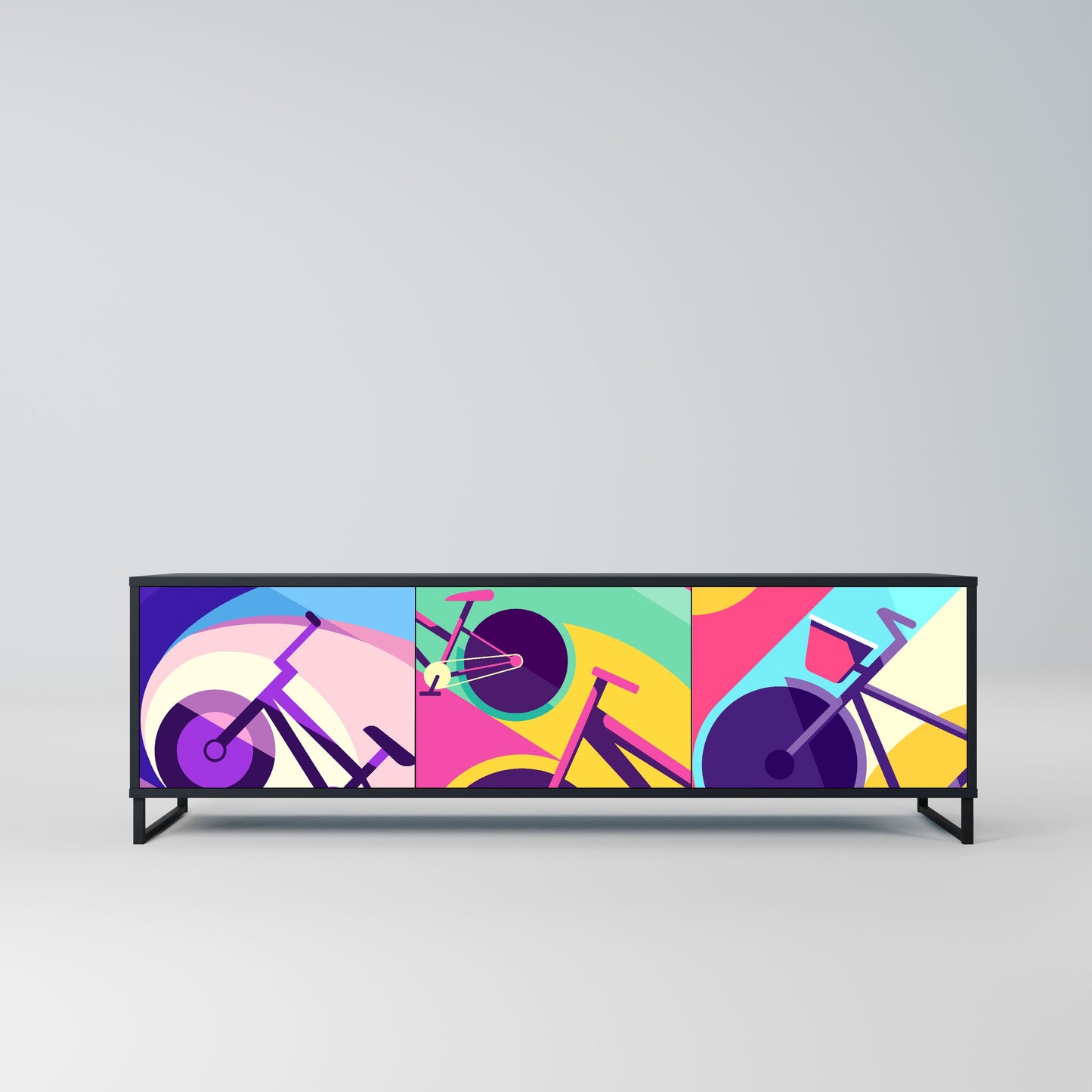 BIKE DREAMS 3-Door TV Stand in Black Finish