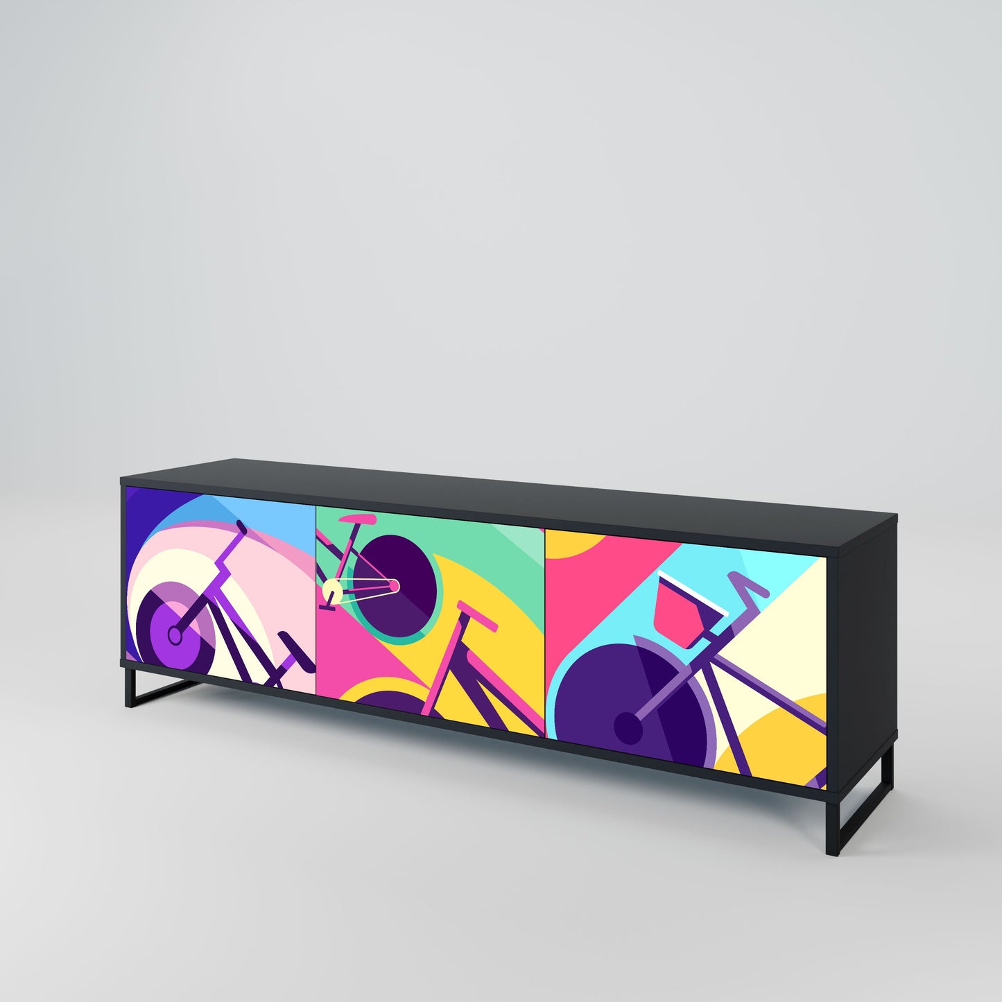 BIKE DREAMS 3-Door TV Stand in Black Finish