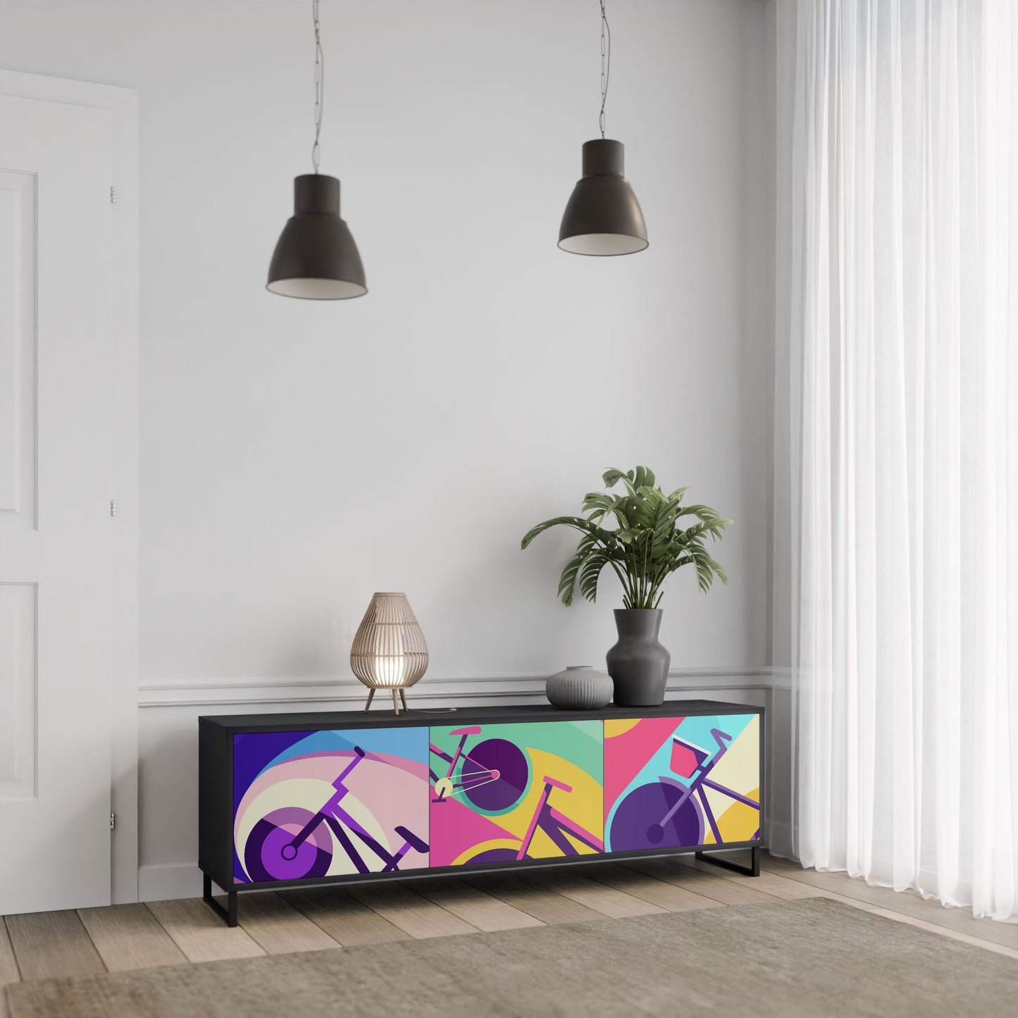 BIKE DREAMS 3-Door TV Stand in Black Finish