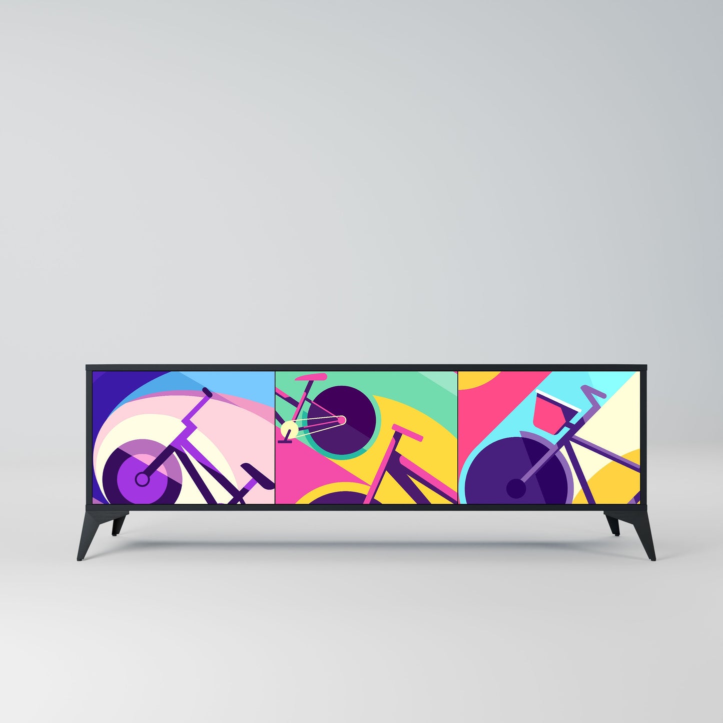 BIKE DREAMS 3-Door TV Stand in Black Finish