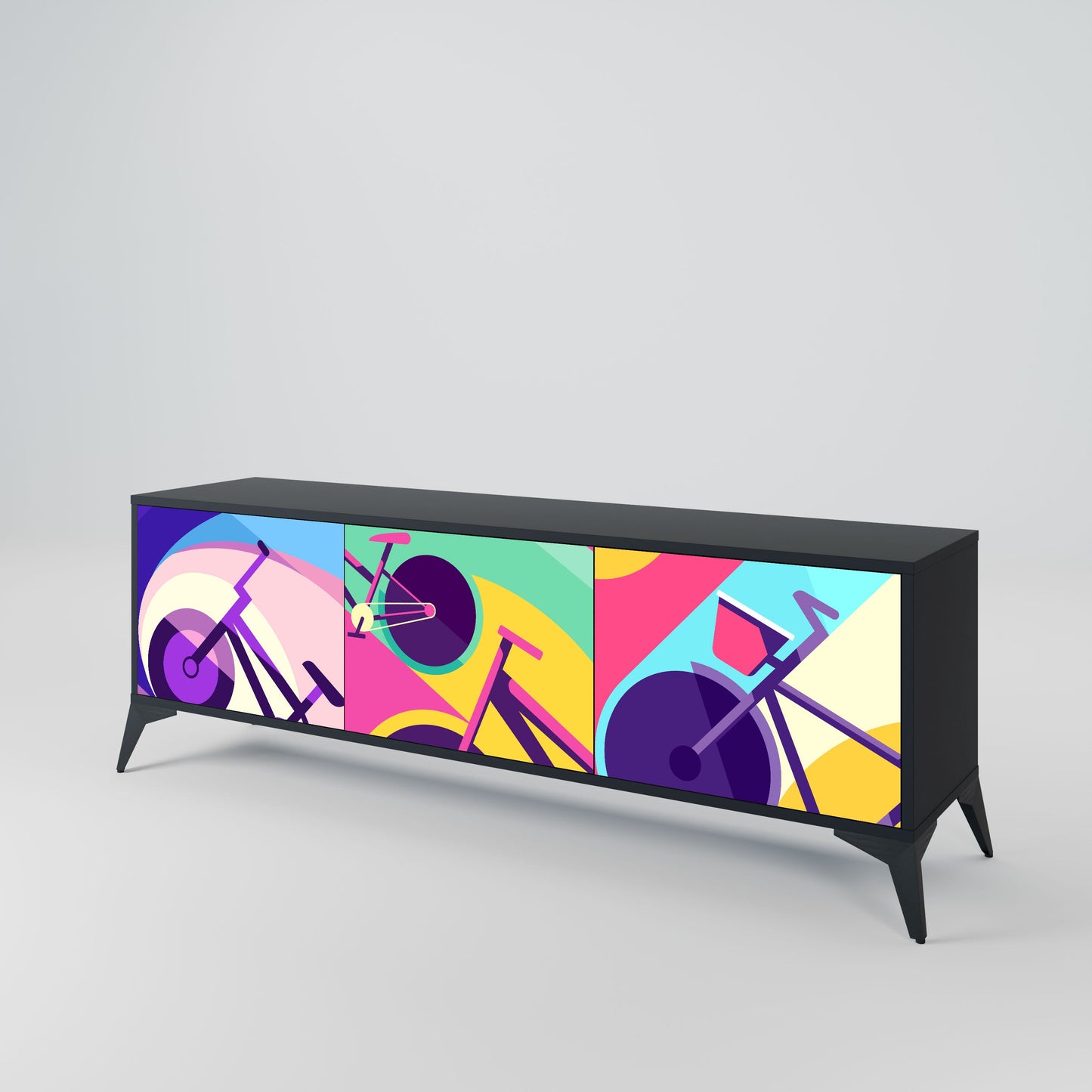 BIKE DREAMS 3-Door TV Stand in Black Finish