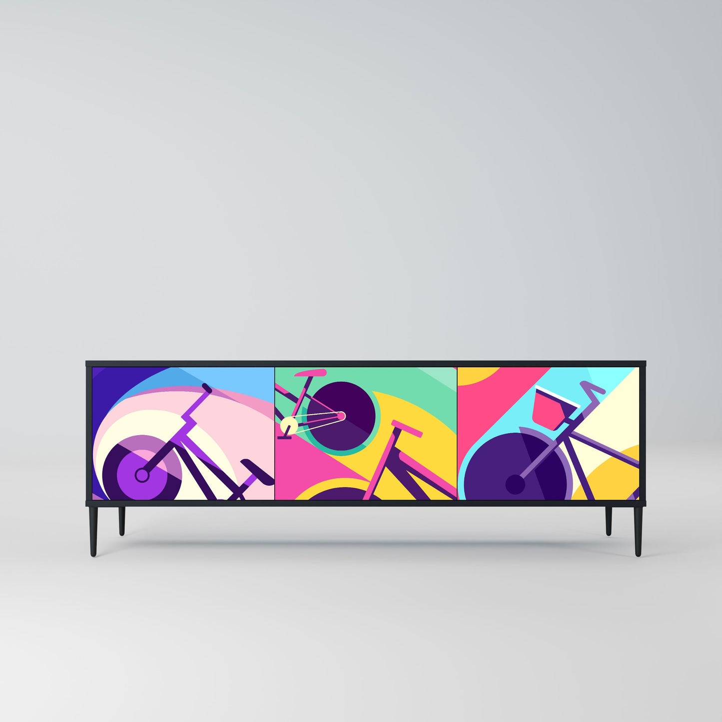 BIKE DREAMS 3-Door TV Stand in Black Finish