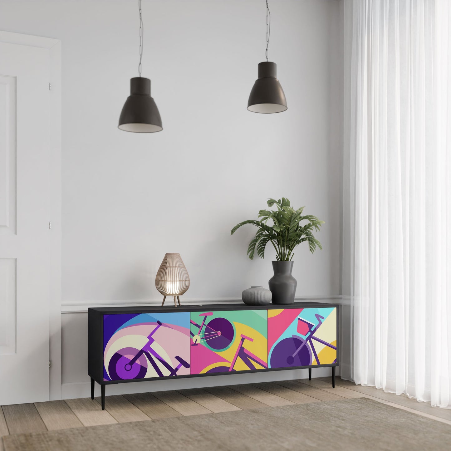 BIKE DREAMS 3-Door TV Stand in Black Finish