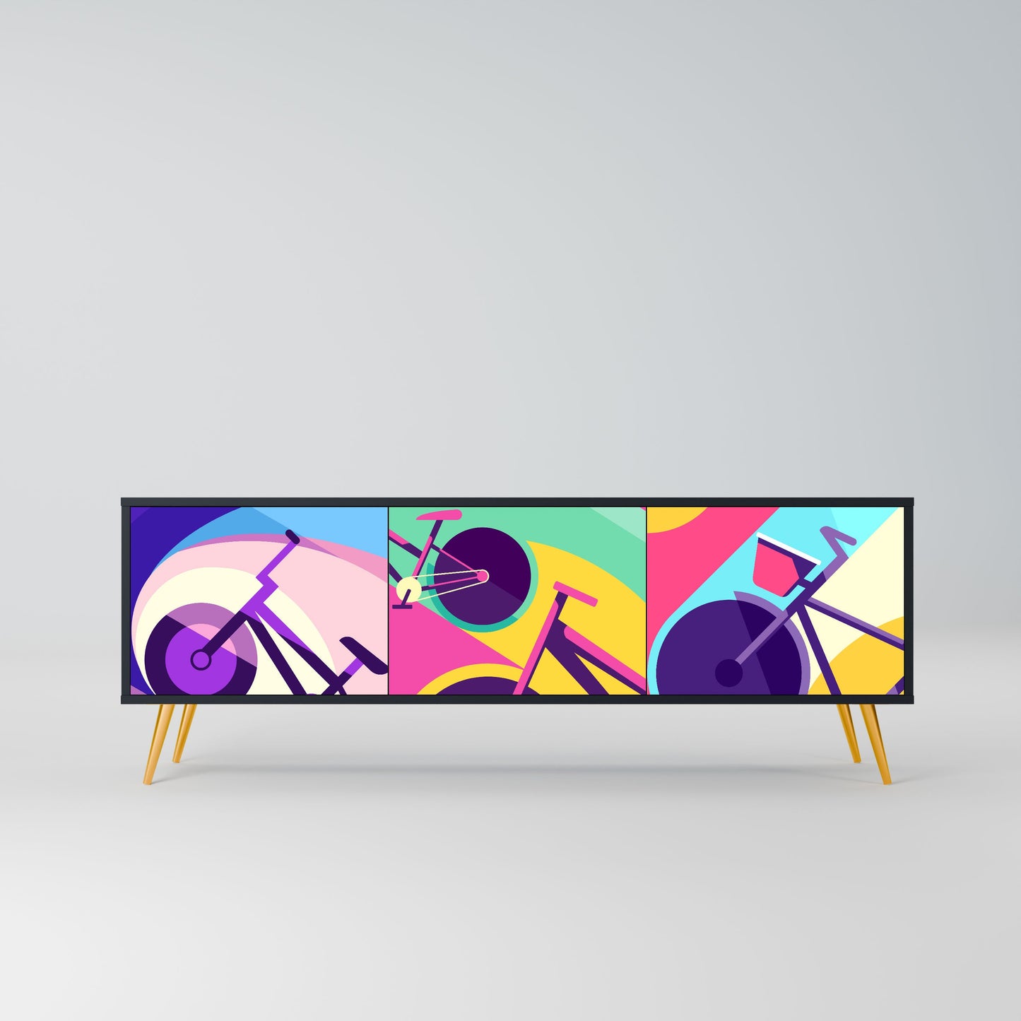 BIKE DREAMS 3-Door TV Stand in Black Finish