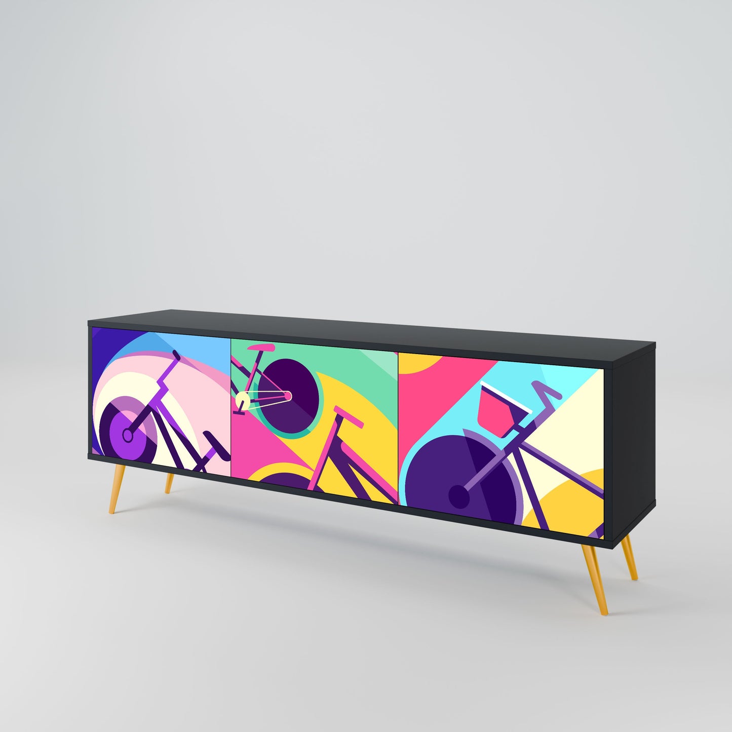 BIKE DREAMS 3-Door TV Stand in Black Finish