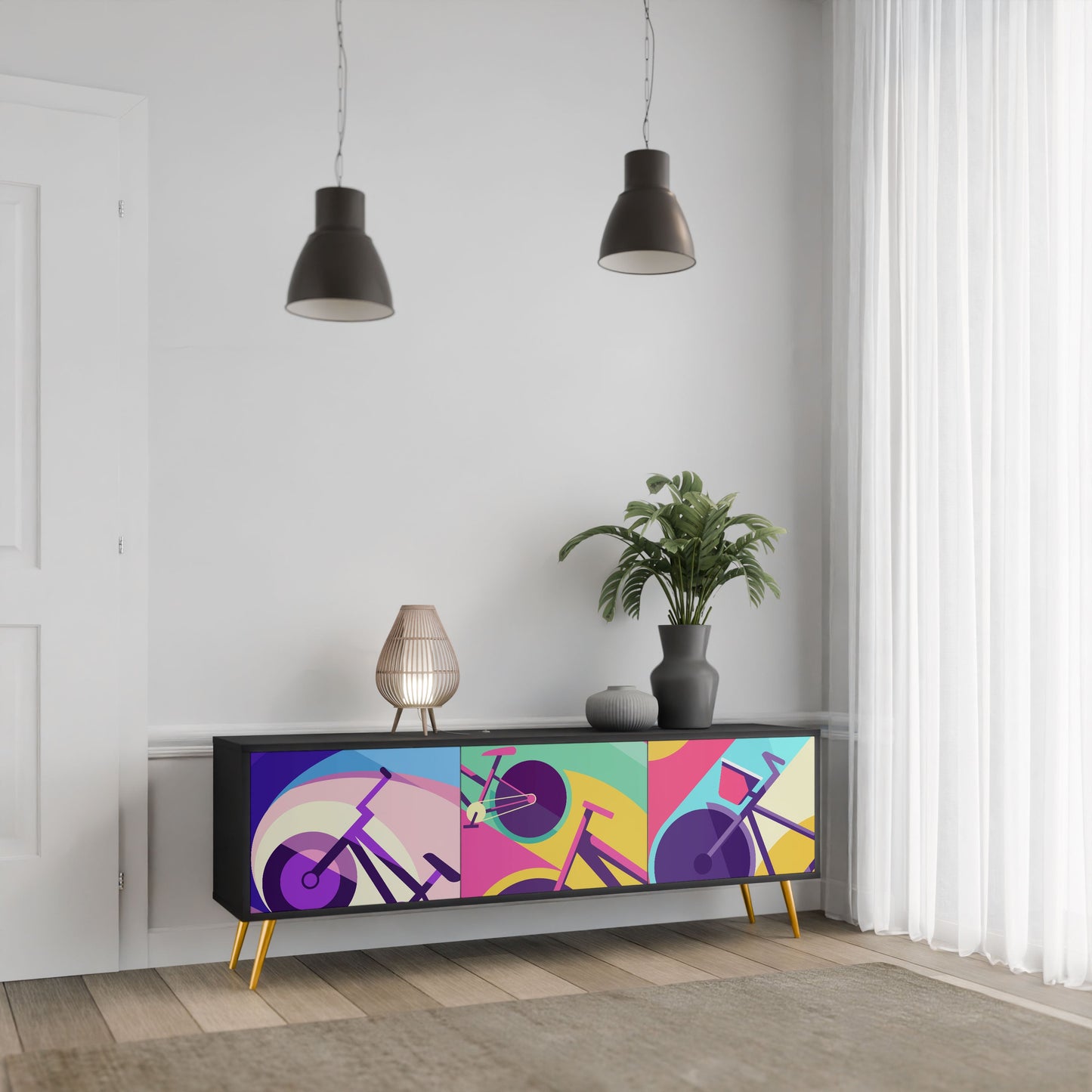 BIKE DREAMS 3-Door TV Stand in Black Finish