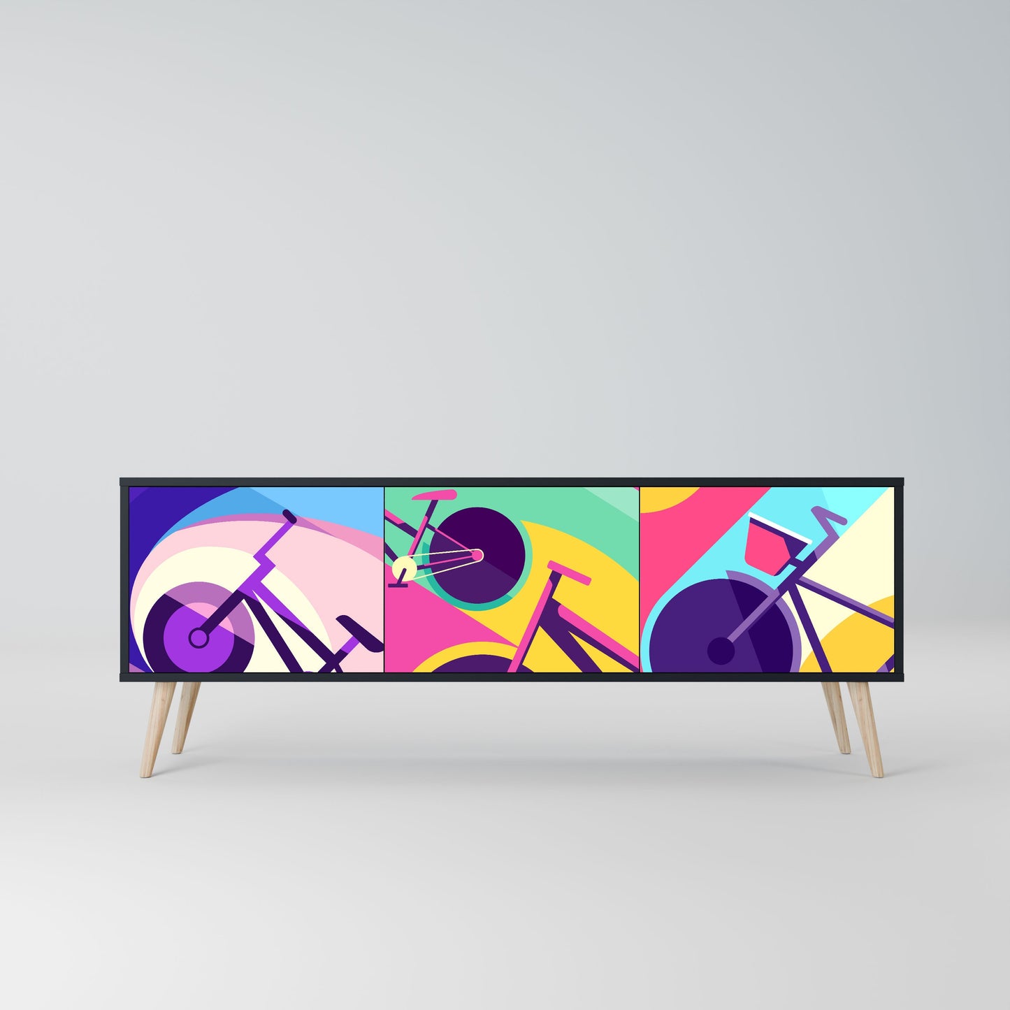 BIKE DREAMS 3-Door TV Stand in Black Finish
