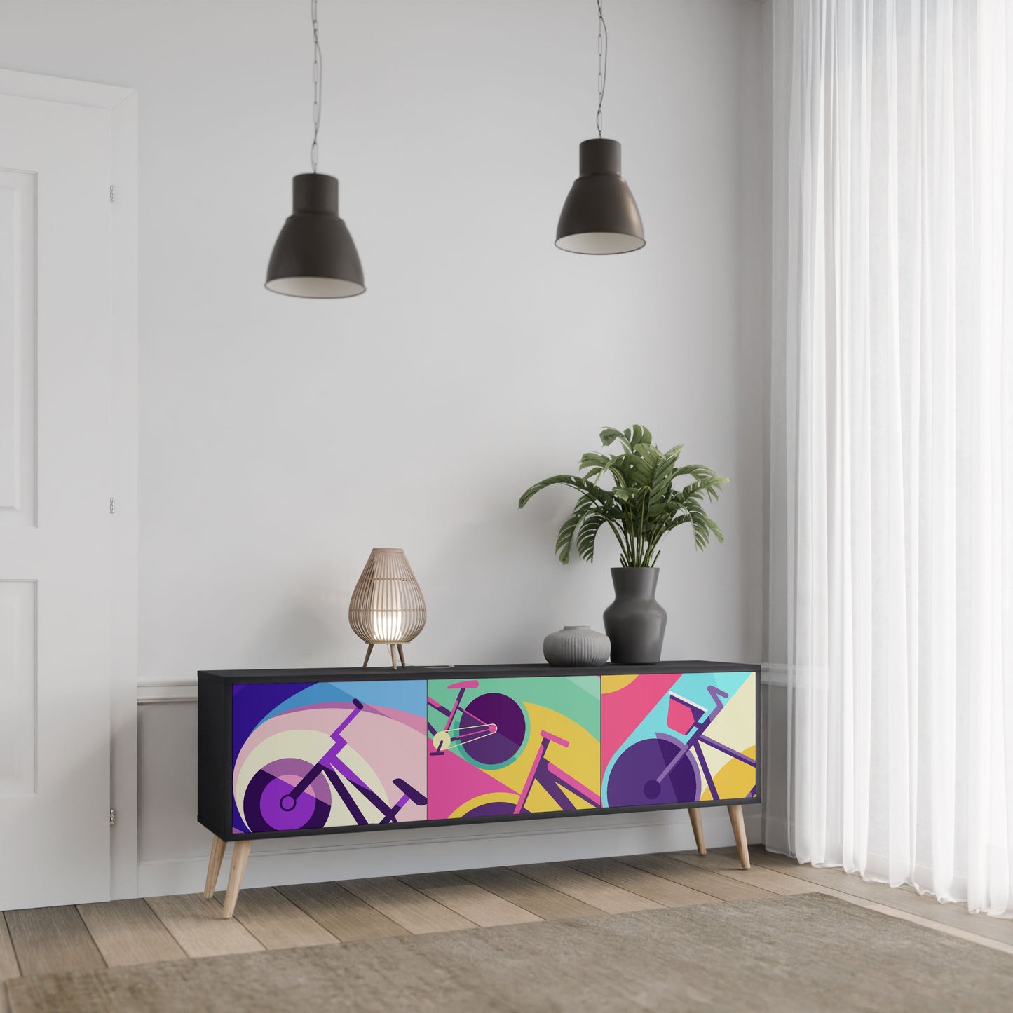BIKE DREAMS 3-Door TV Stand in Black Finish