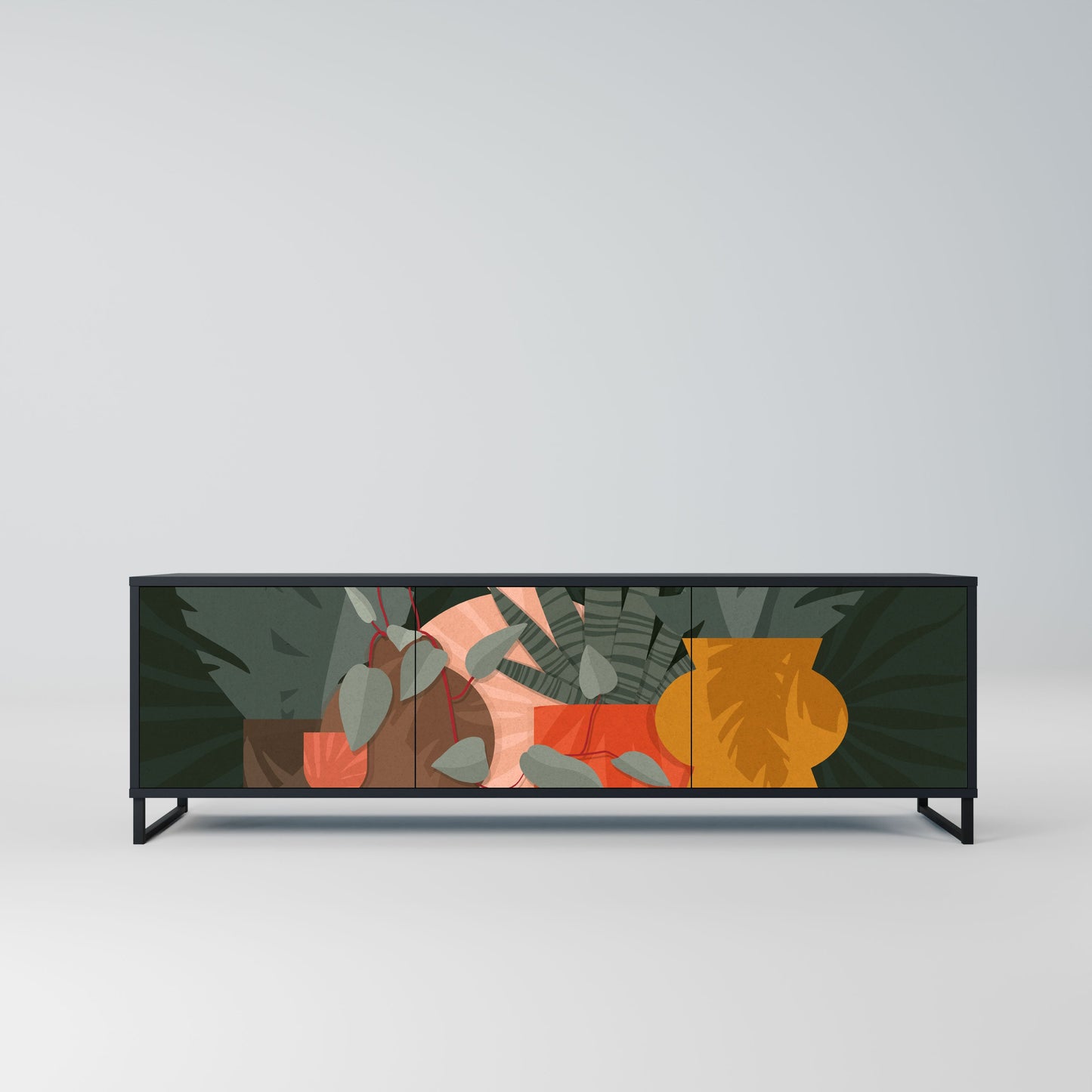 TROPICAL COMPOSITION 3-Door TV Stand in Black Finish