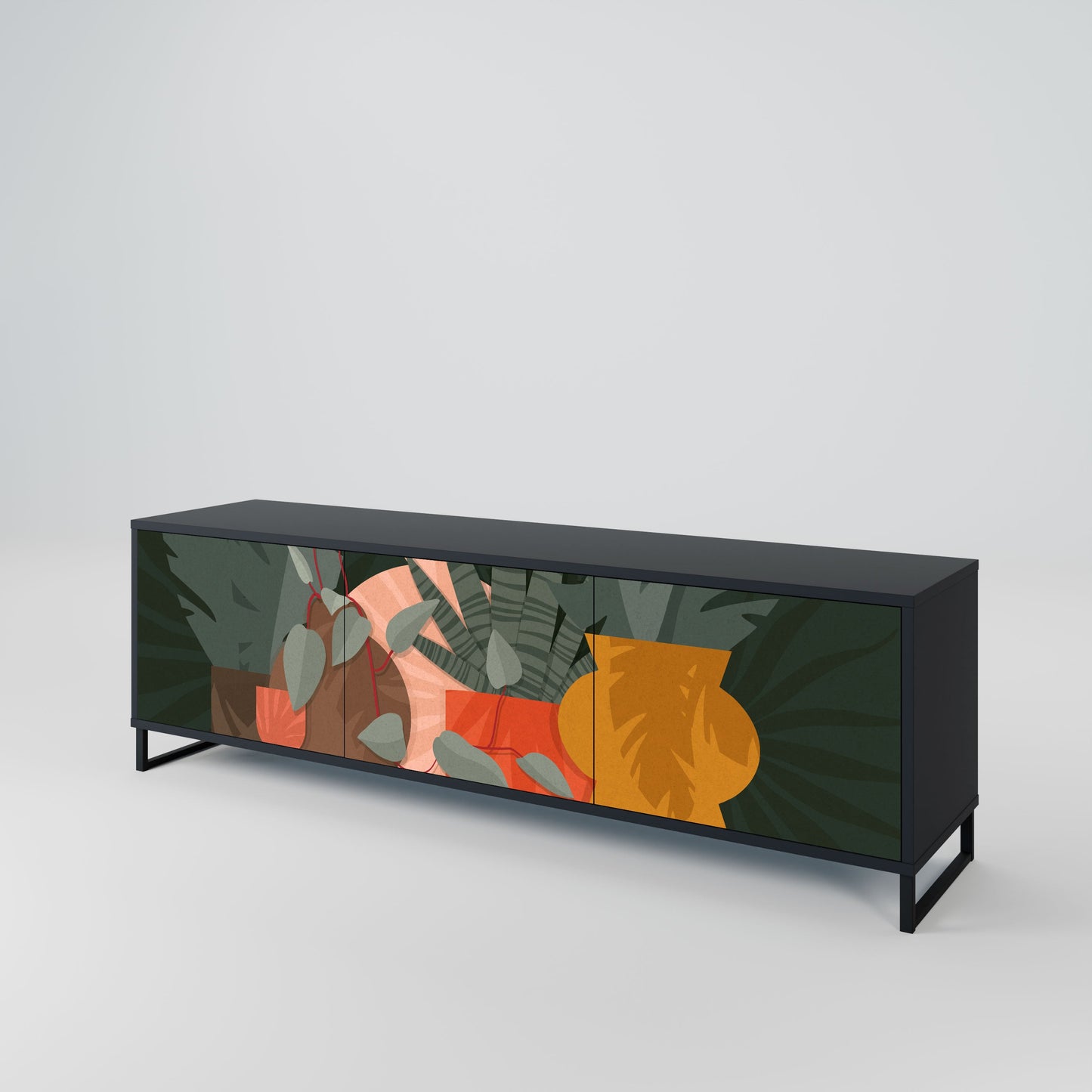 TROPICAL COMPOSITION 3-Door TV Stand in Black Finish
