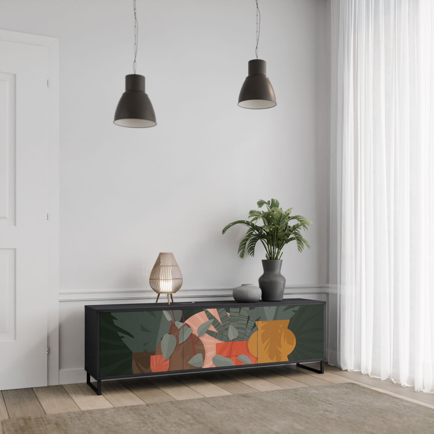TROPICAL COMPOSITION 3-Door TV Stand in Black Finish