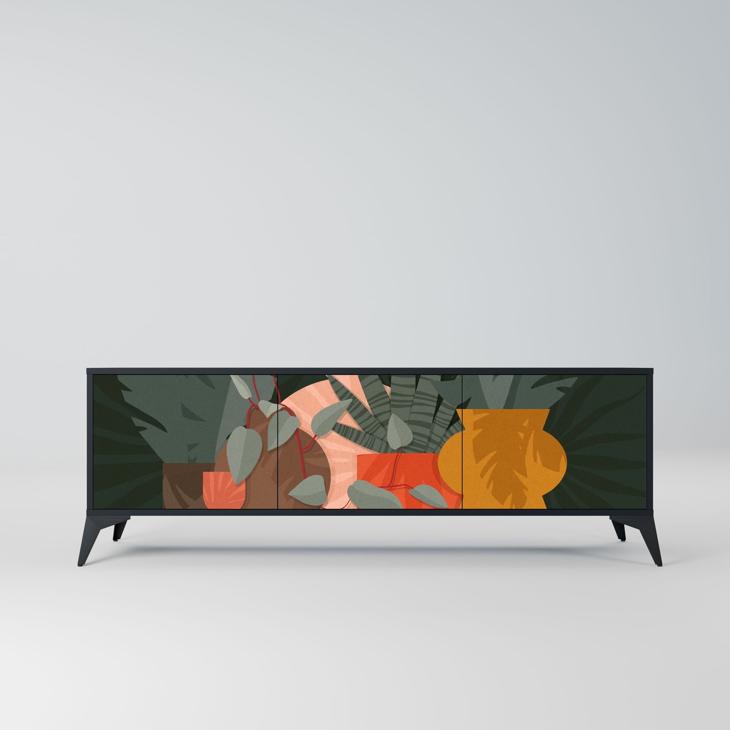 TROPICAL COMPOSITION 3-Door TV Stand in Black Finish