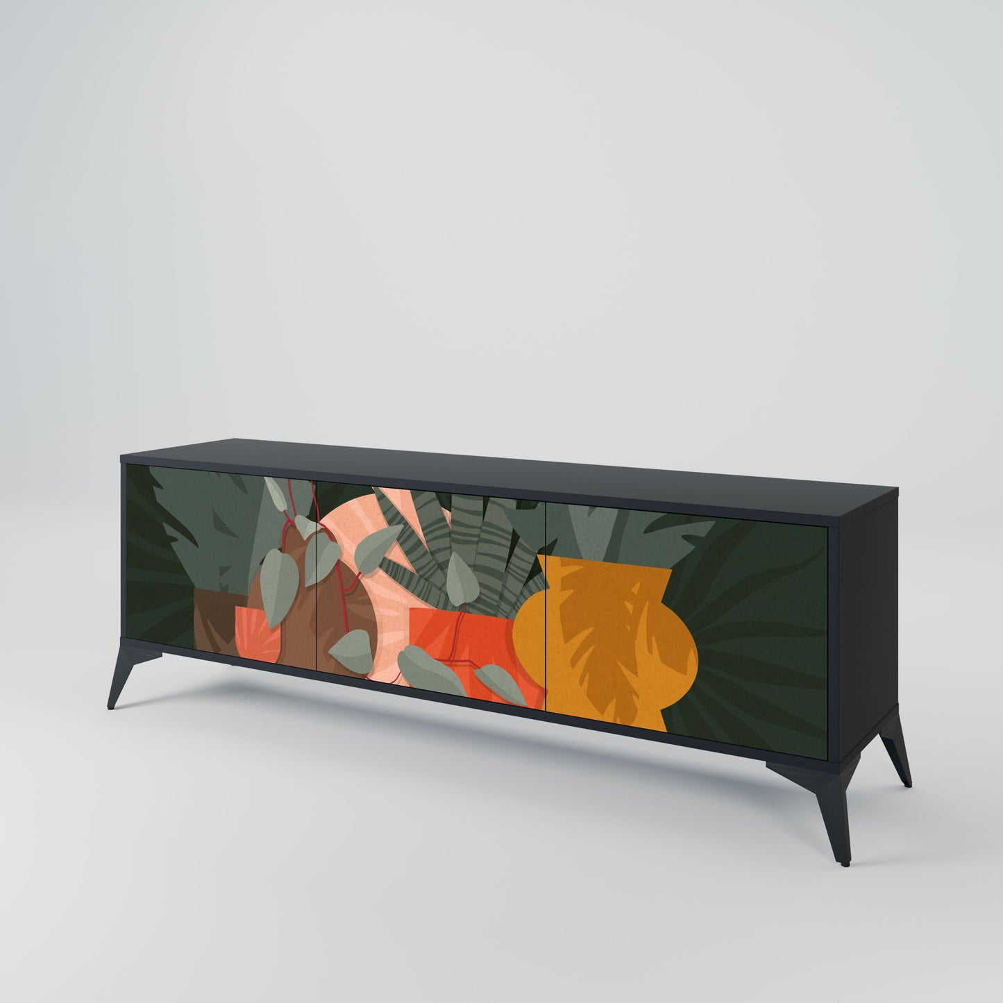 TROPICAL COMPOSITION 3-Door TV Stand in Black Finish