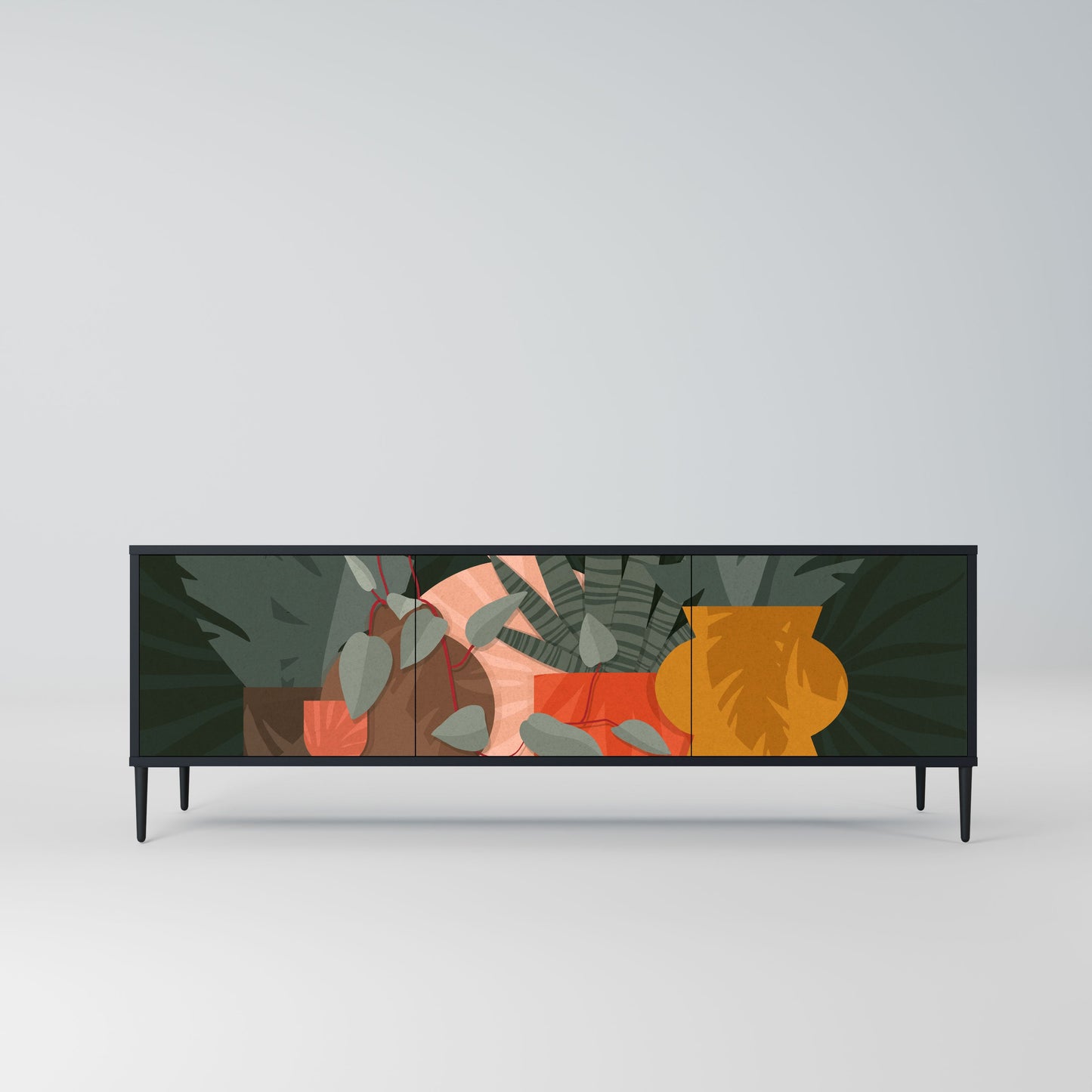 TROPICAL COMPOSITION 3-Door TV Stand in Black Finish