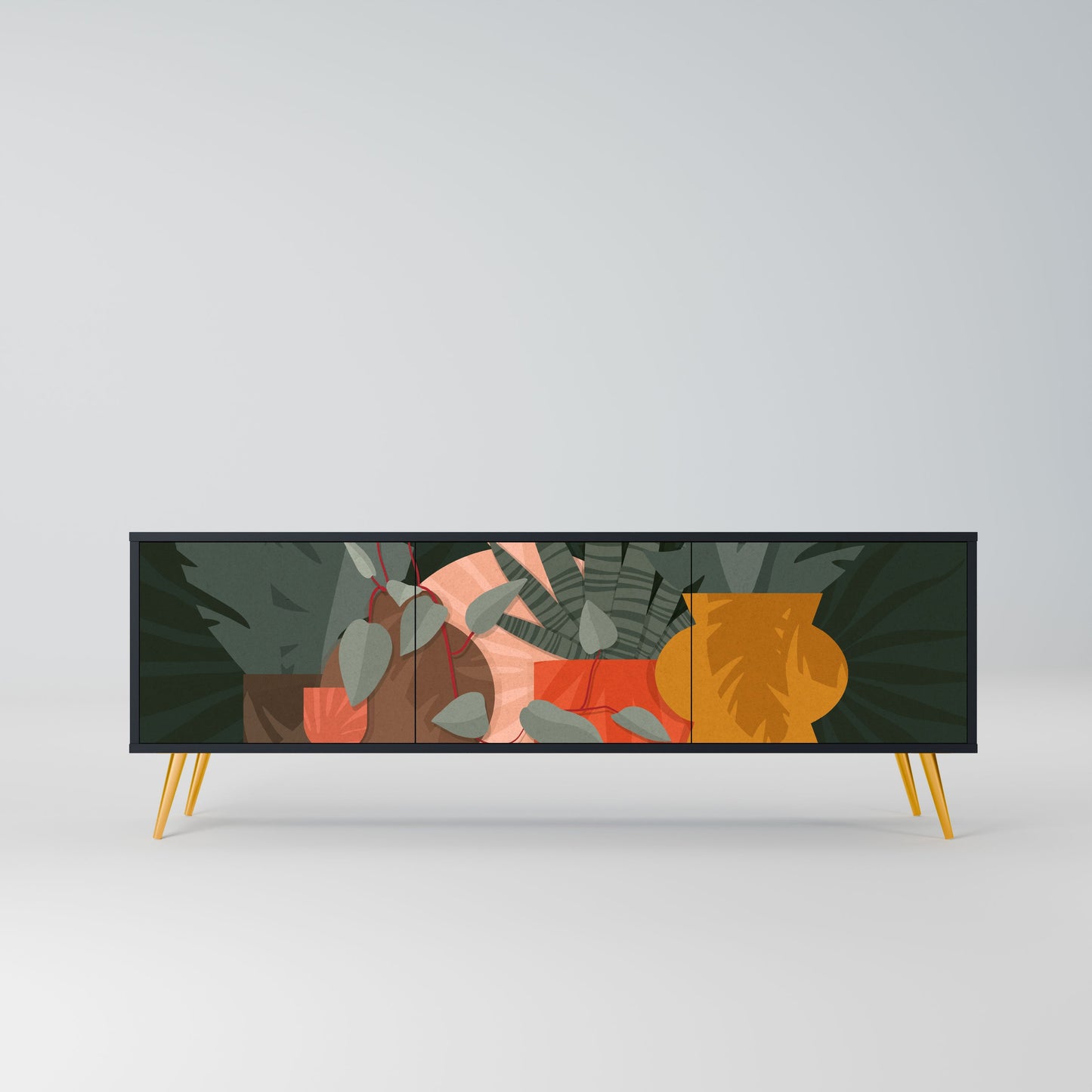 TROPICAL COMPOSITION 3-Door TV Stand in Black Finish
