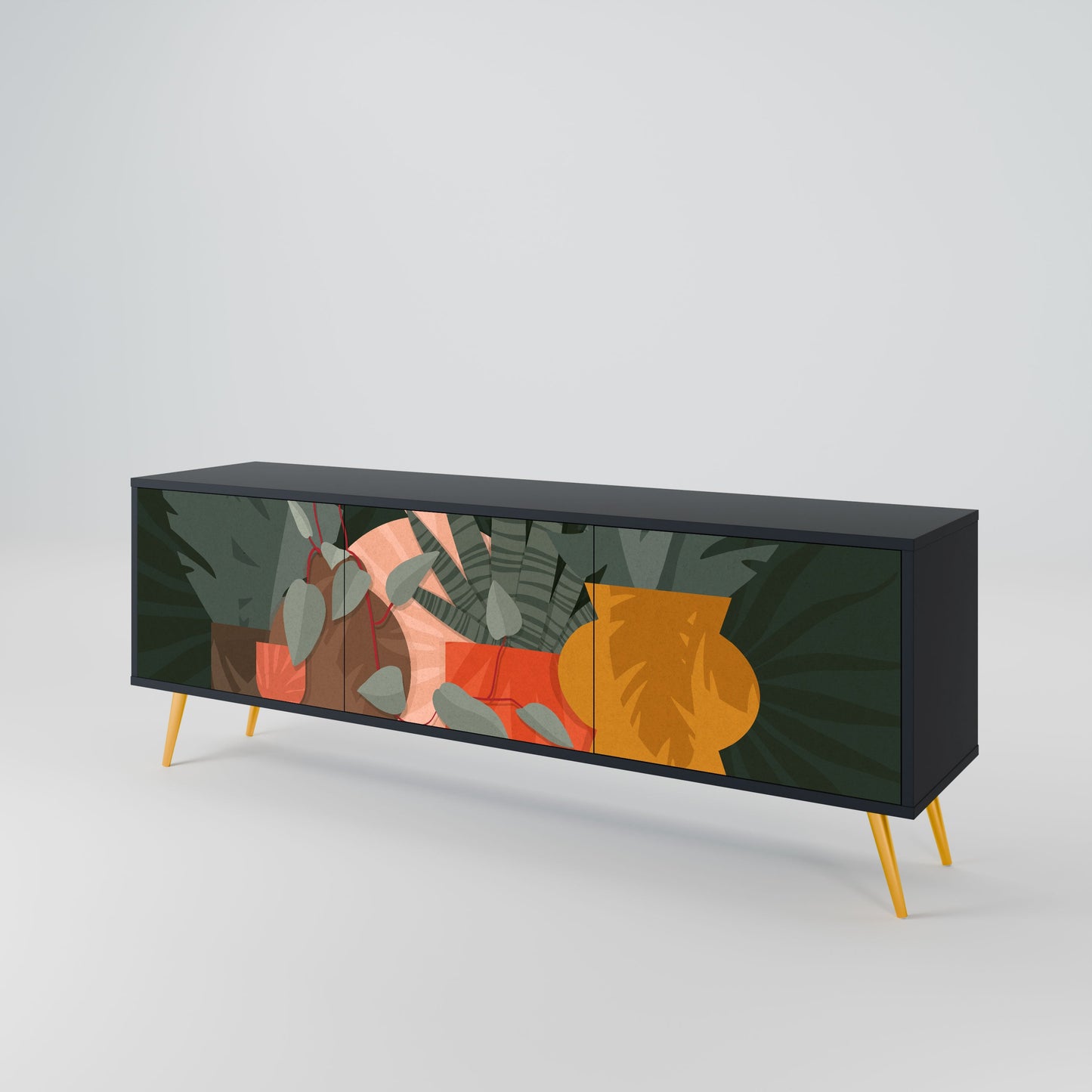 TROPICAL COMPOSITION 3-Door TV Stand in Black Finish