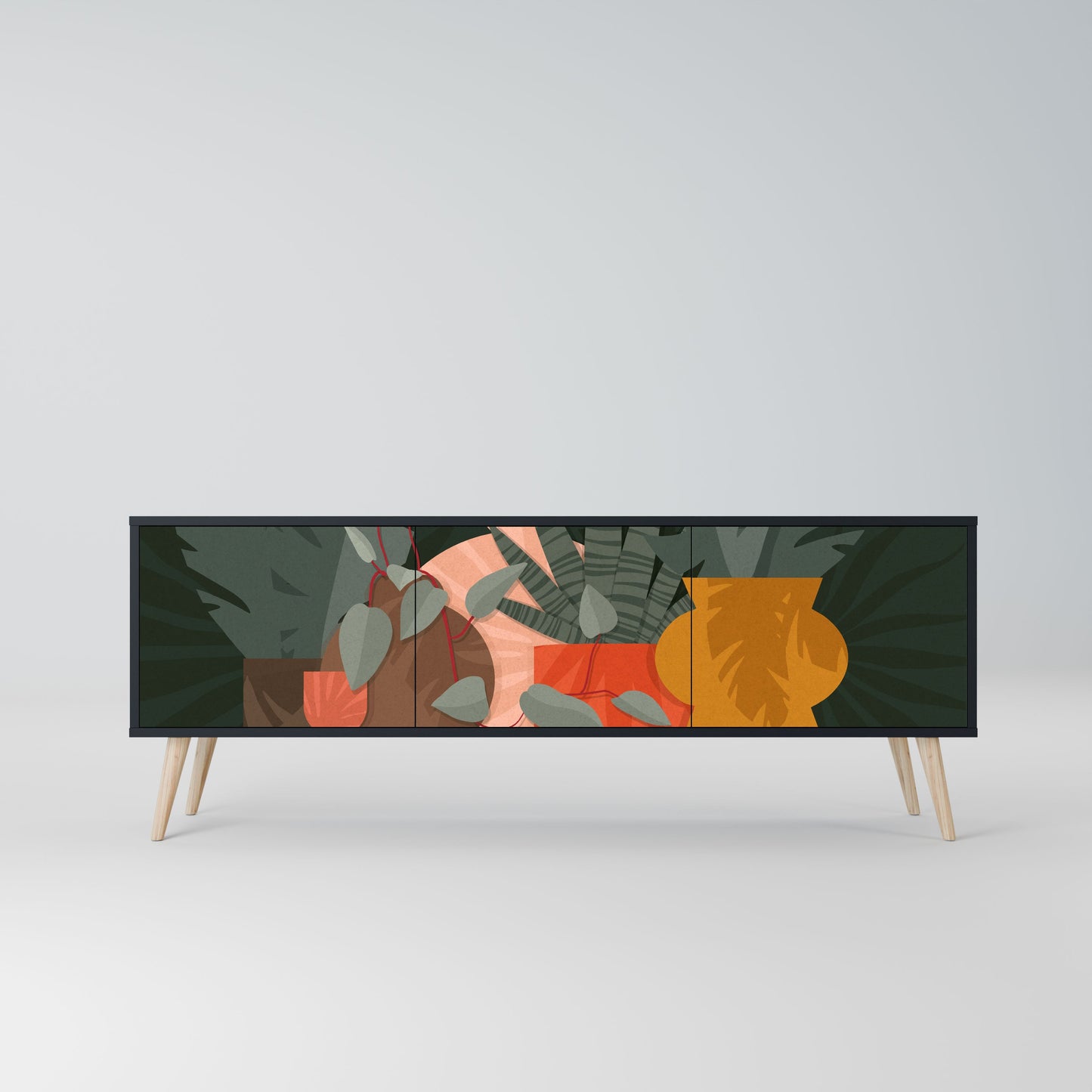 TROPICAL COMPOSITION 3-Door TV Stand in Black Finish