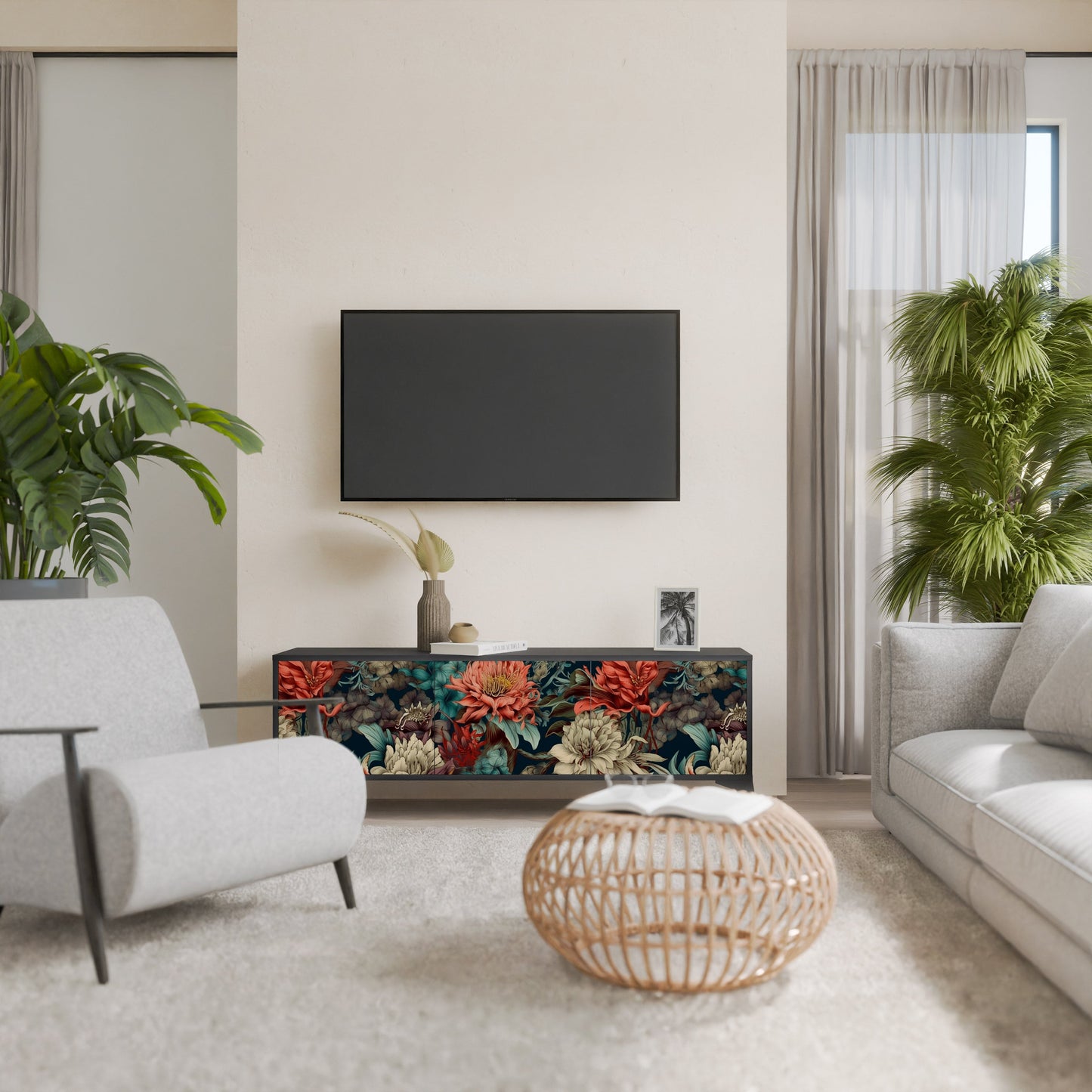 Mobile TV SPROUTING GRACE a 3 ante con finitura nera
