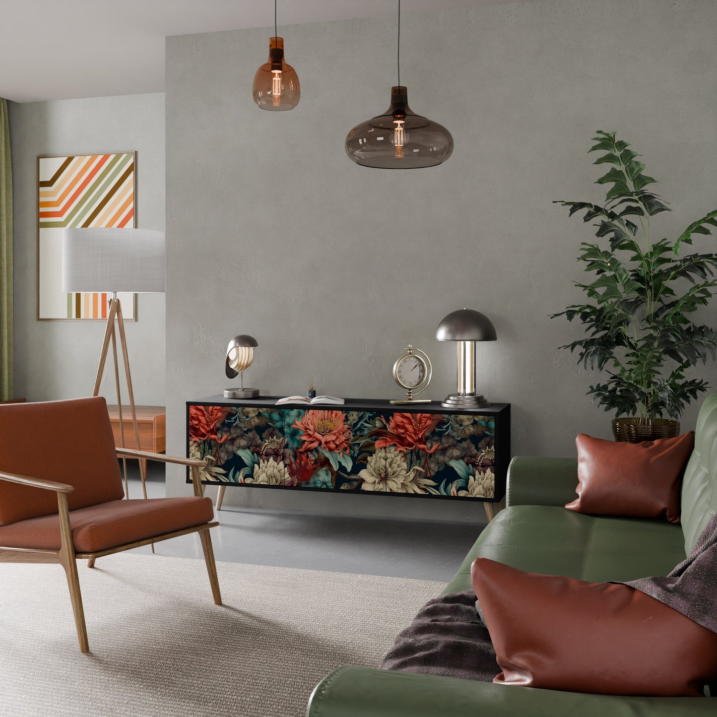 Mobile TV SPROUTING GRACE a 3 ante con finitura nera