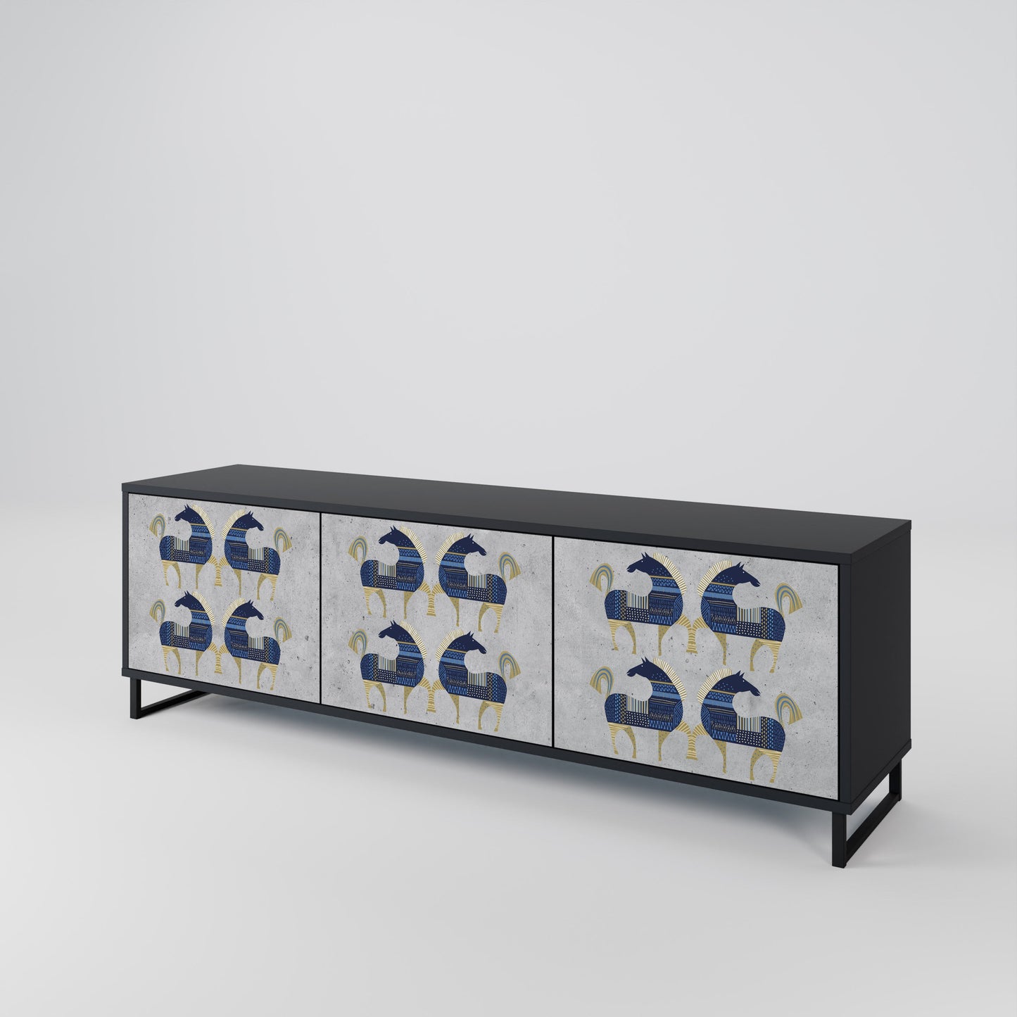 Mobile TV MAJESTIC STEED a 3 ante con finitura nera