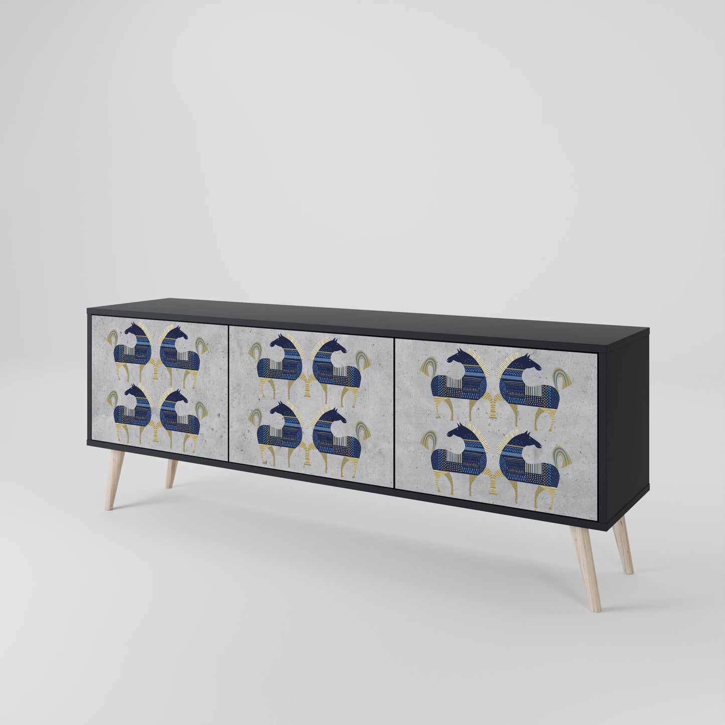 Mobile TV MAJESTIC STEED a 3 ante con finitura nera