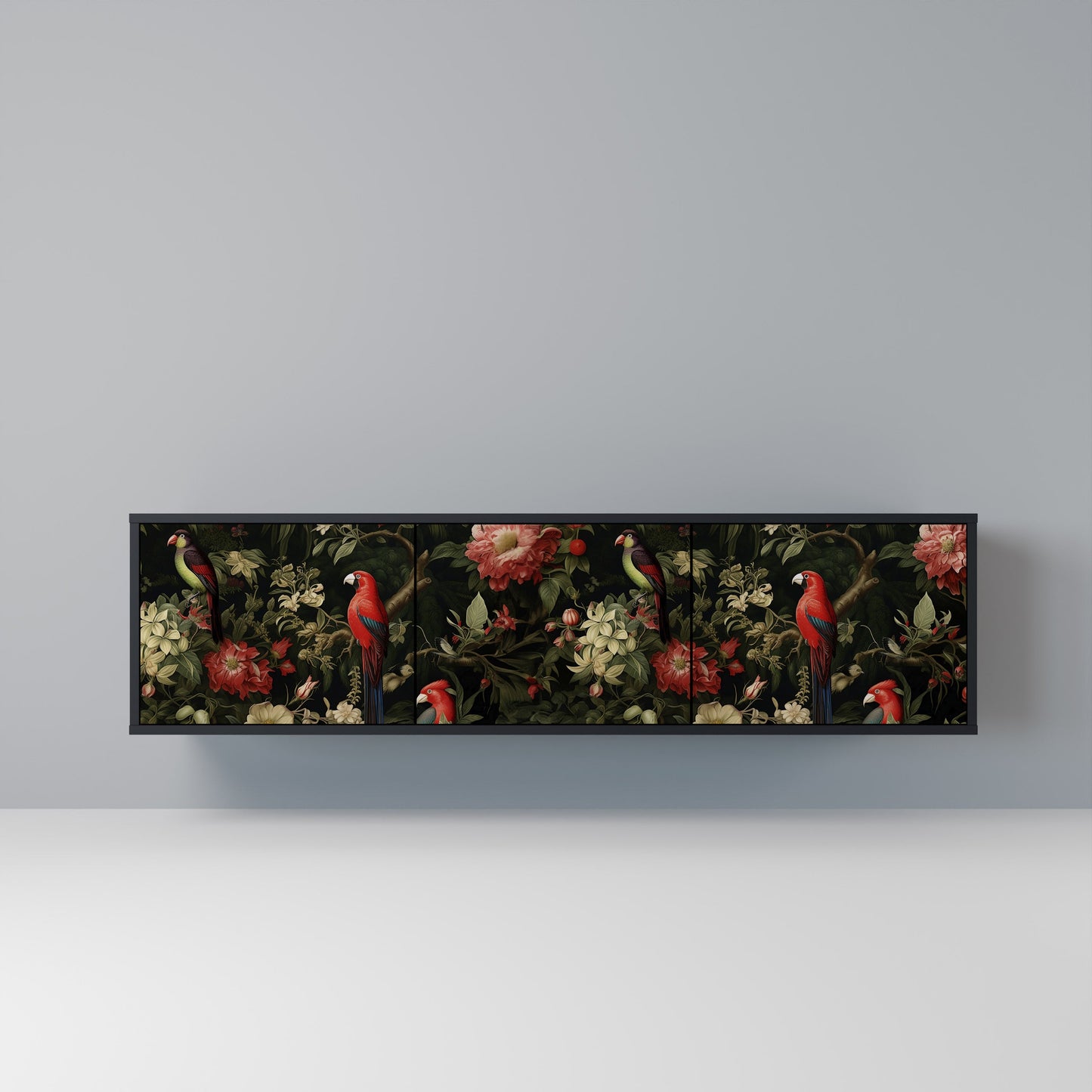 Mobile TV AVIAN GREENERY a 3 ante con finitura nera