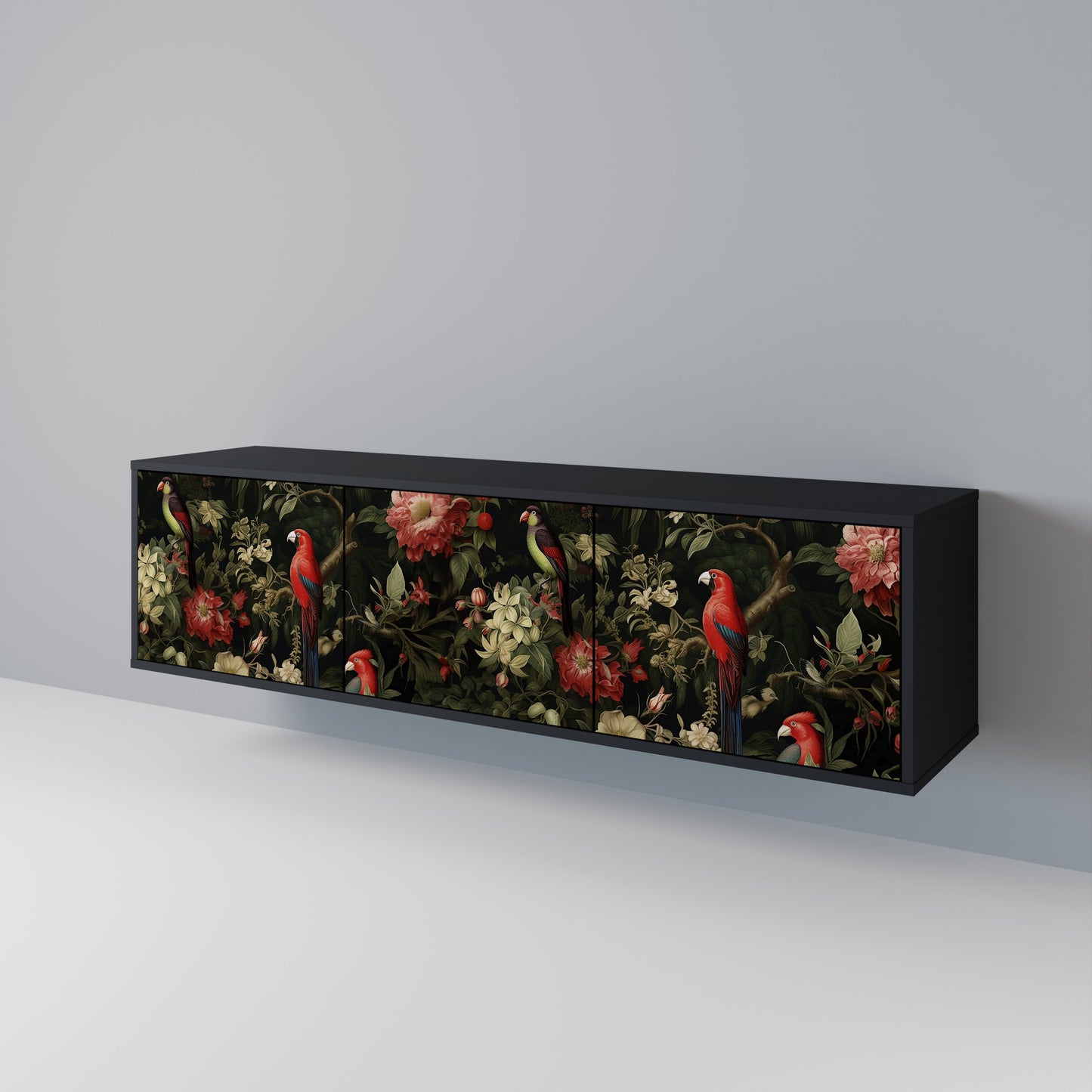 Mobile TV AVIAN GREENERY a 3 ante con finitura nera