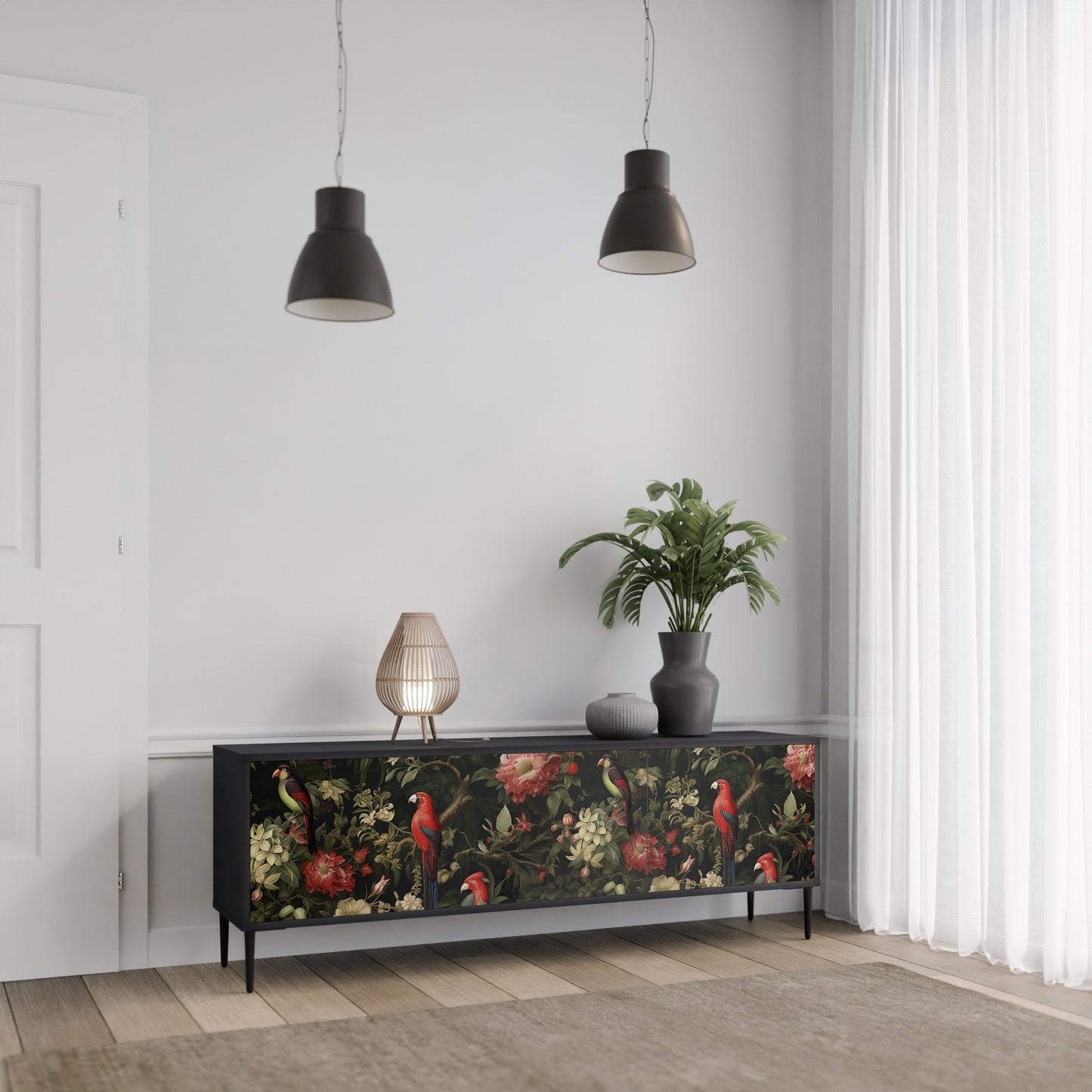 Mobile TV AVIAN GREENERY a 3 ante con finitura nera