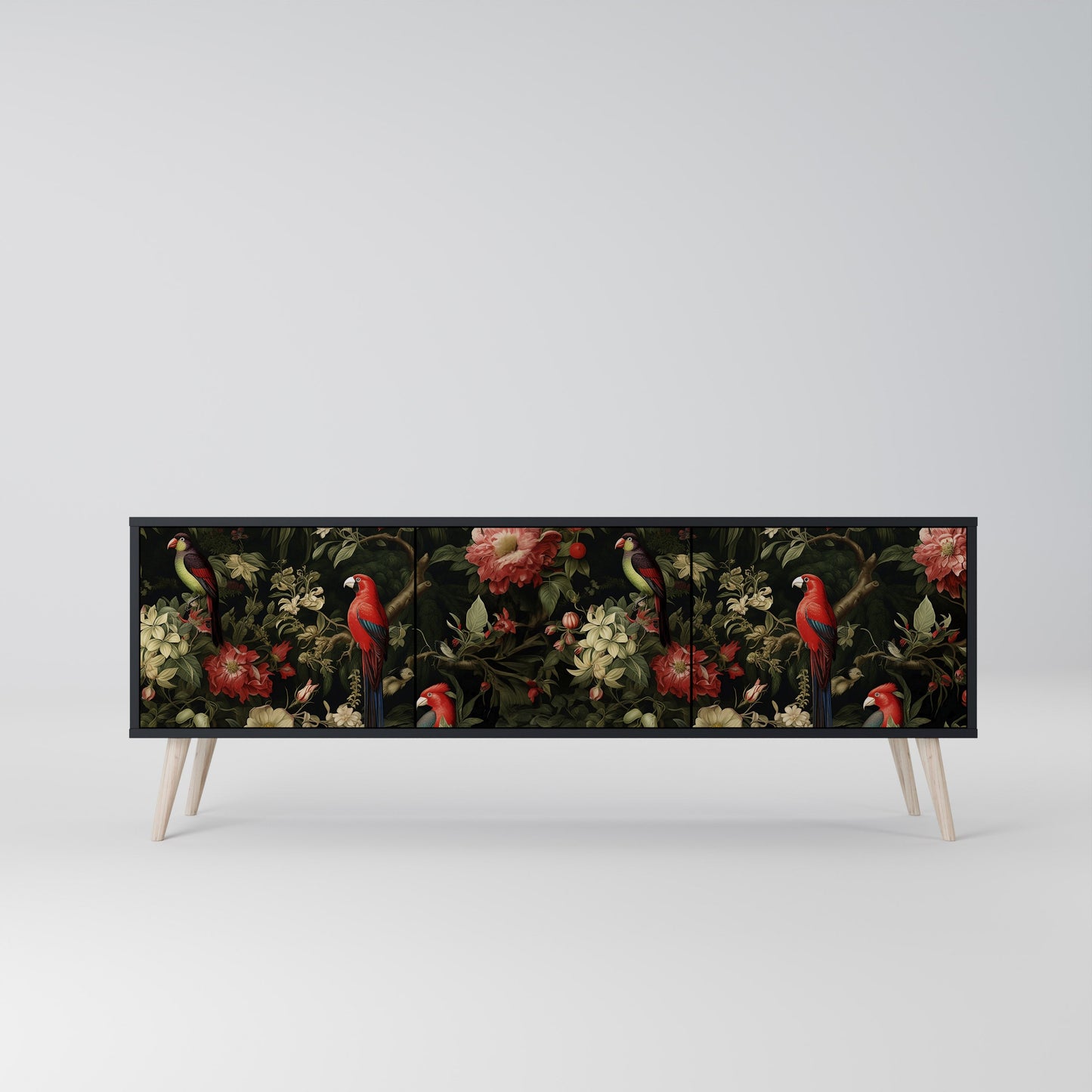 Mobile TV AVIAN GREENERY a 3 ante con finitura nera