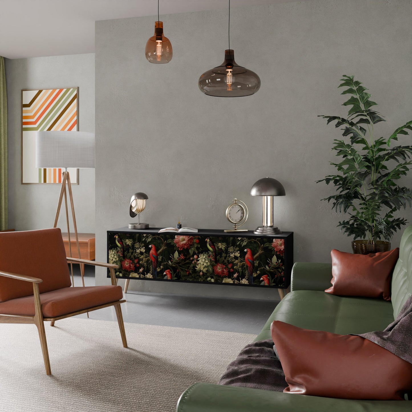 Mobile TV AVIAN GREENERY a 3 ante con finitura nera