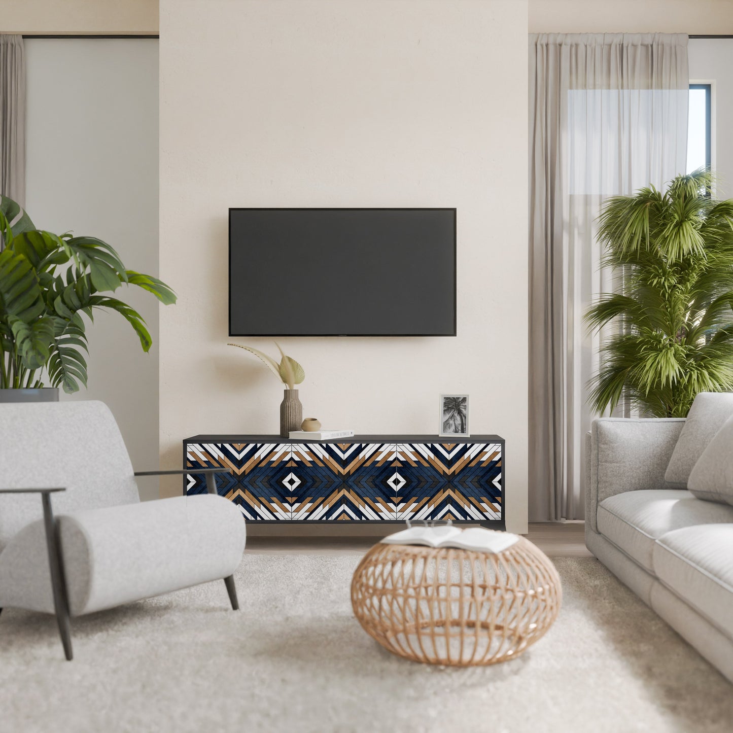 Mobile TV a 3 ante ARTFUL GEOMETRY in finitura nera