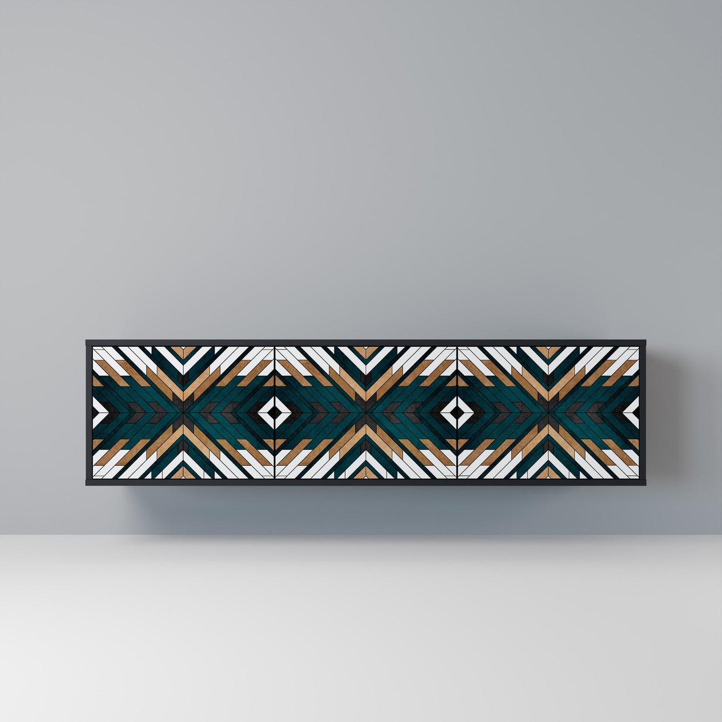 ARTISTIC GEOMETRY 3-Door TV Stand in Black Finish