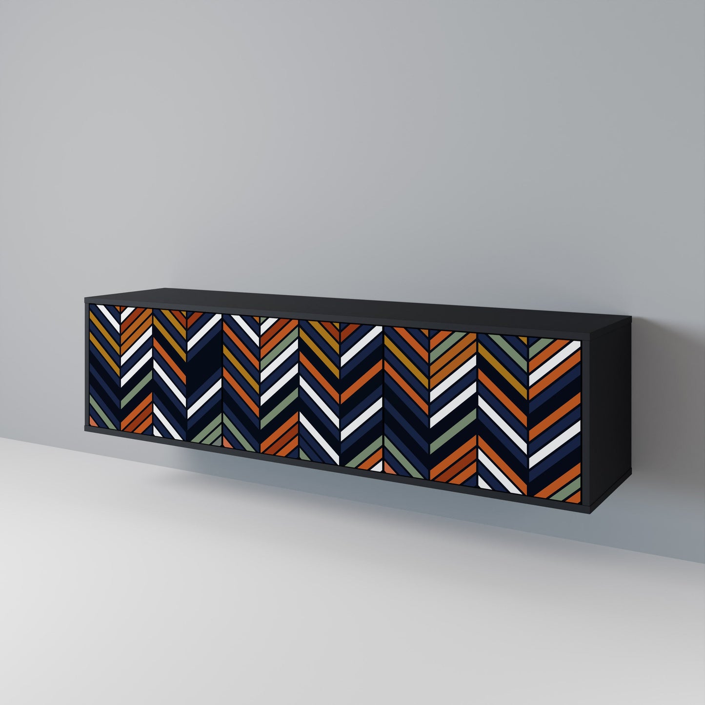 VIBRANT PATCHWORK 3-Door TV Stand in Black Finish