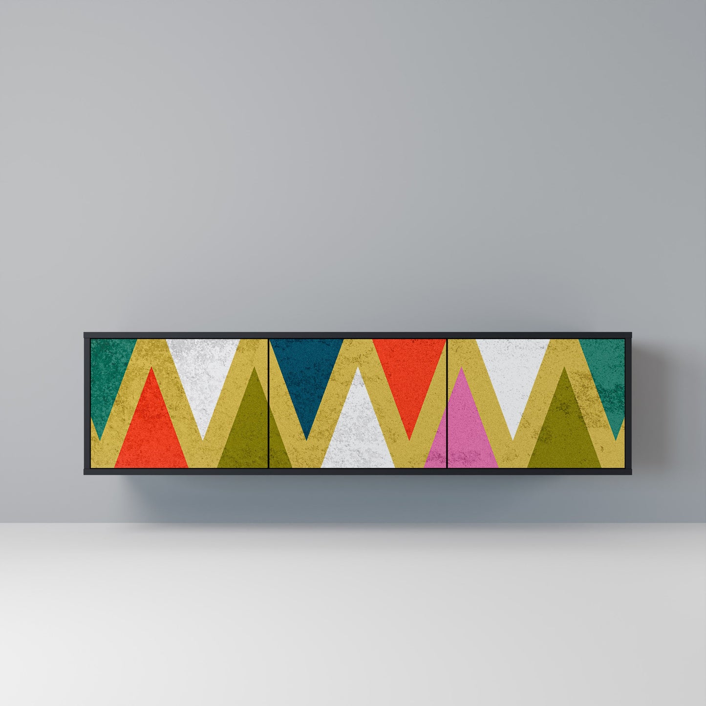 Mobile TV a 3 ante COLORFUL TRIANGLES in finitura nera
