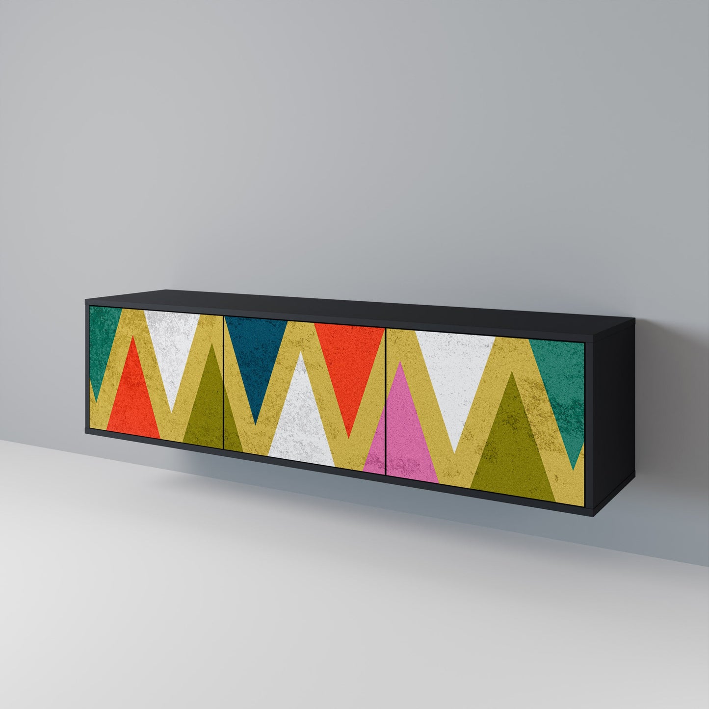 Mobile TV a 3 ante COLORFUL TRIANGLES in finitura nera
