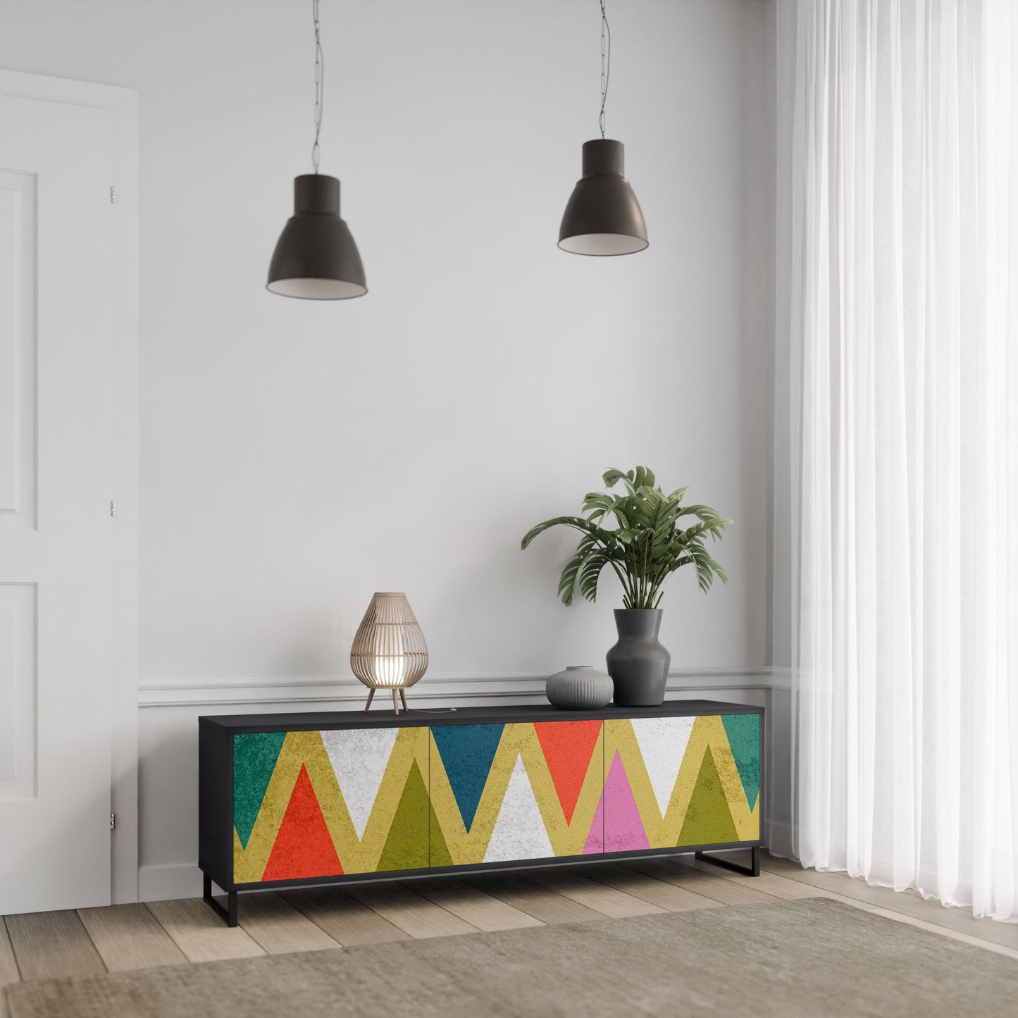 Mobile TV a 3 ante COLORFUL TRIANGLES in finitura nera
