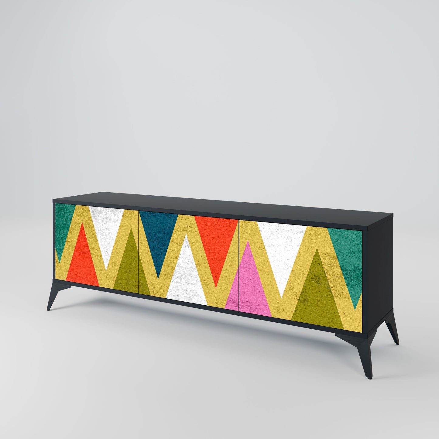 Mobile TV a 3 ante COLORFUL TRIANGLES in finitura nera