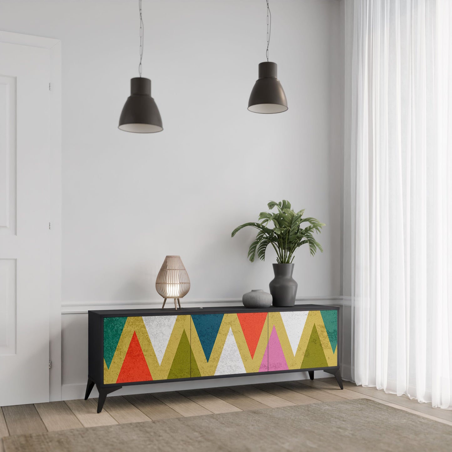 Mobile TV a 3 ante COLORFUL TRIANGLES in finitura nera
