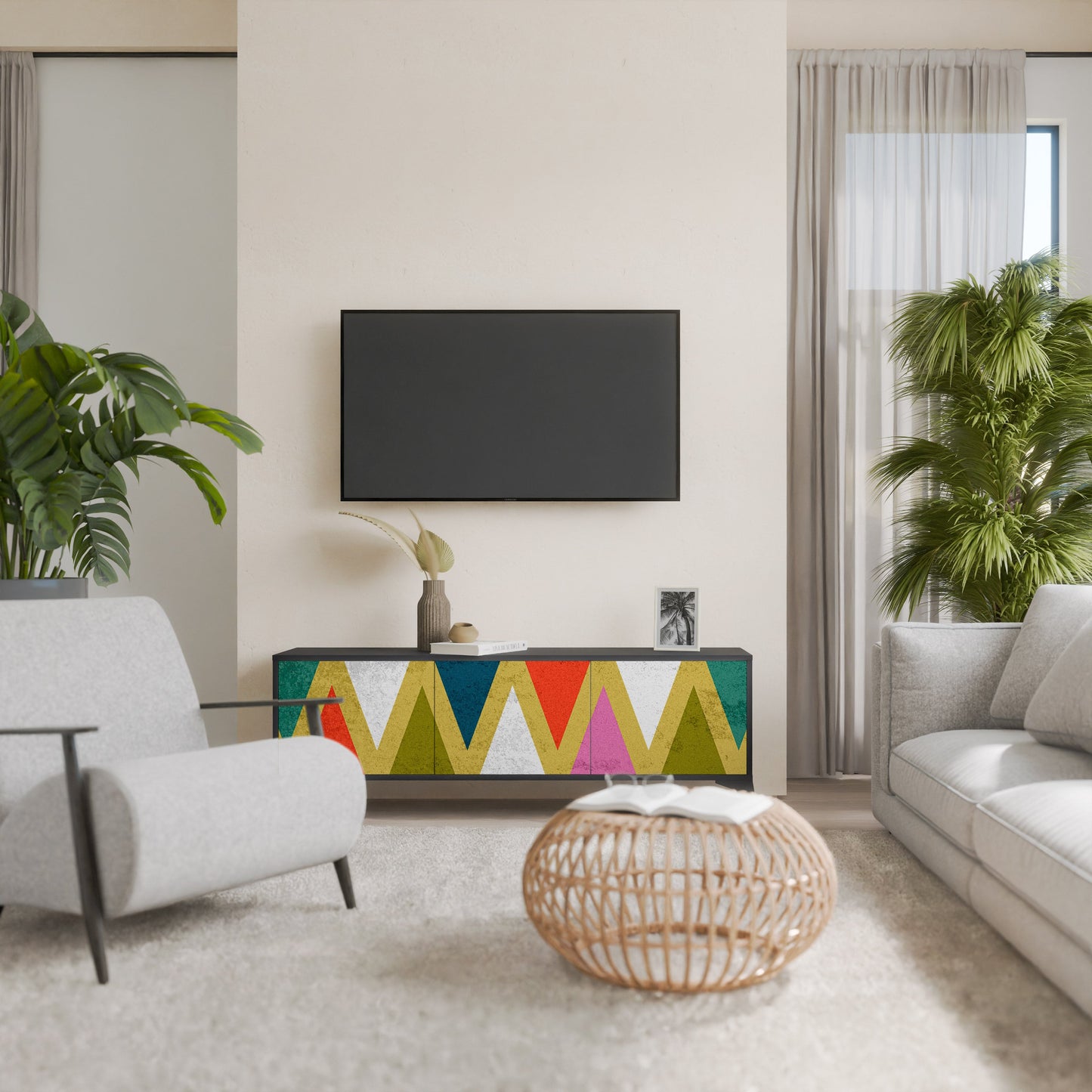 Mobile TV a 3 ante COLORFUL TRIANGLES in finitura nera