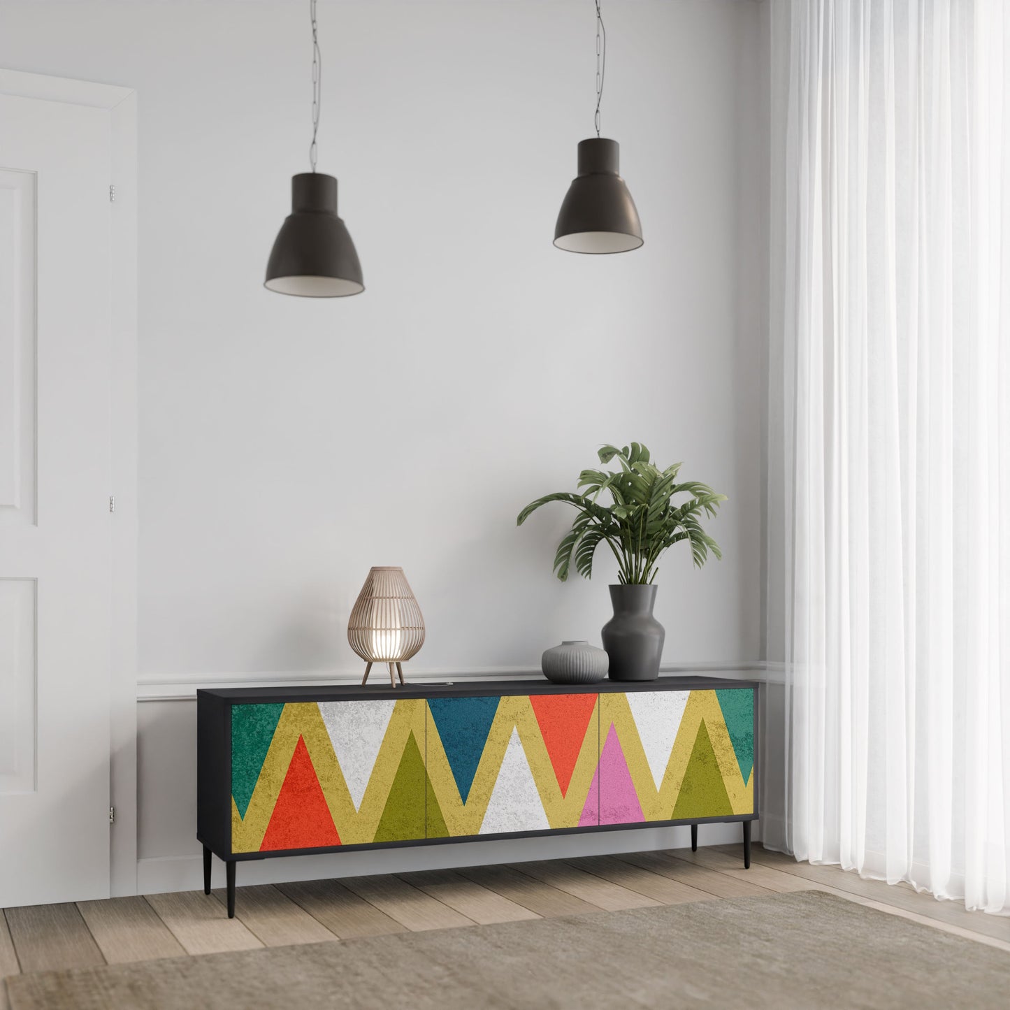 Mobile TV a 3 ante COLORFUL TRIANGLES in finitura nera