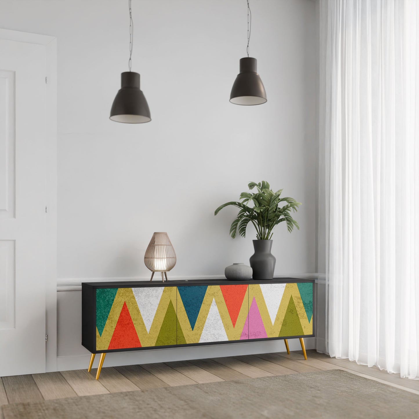 Mobile TV a 3 ante COLORFUL TRIANGLES in finitura nera