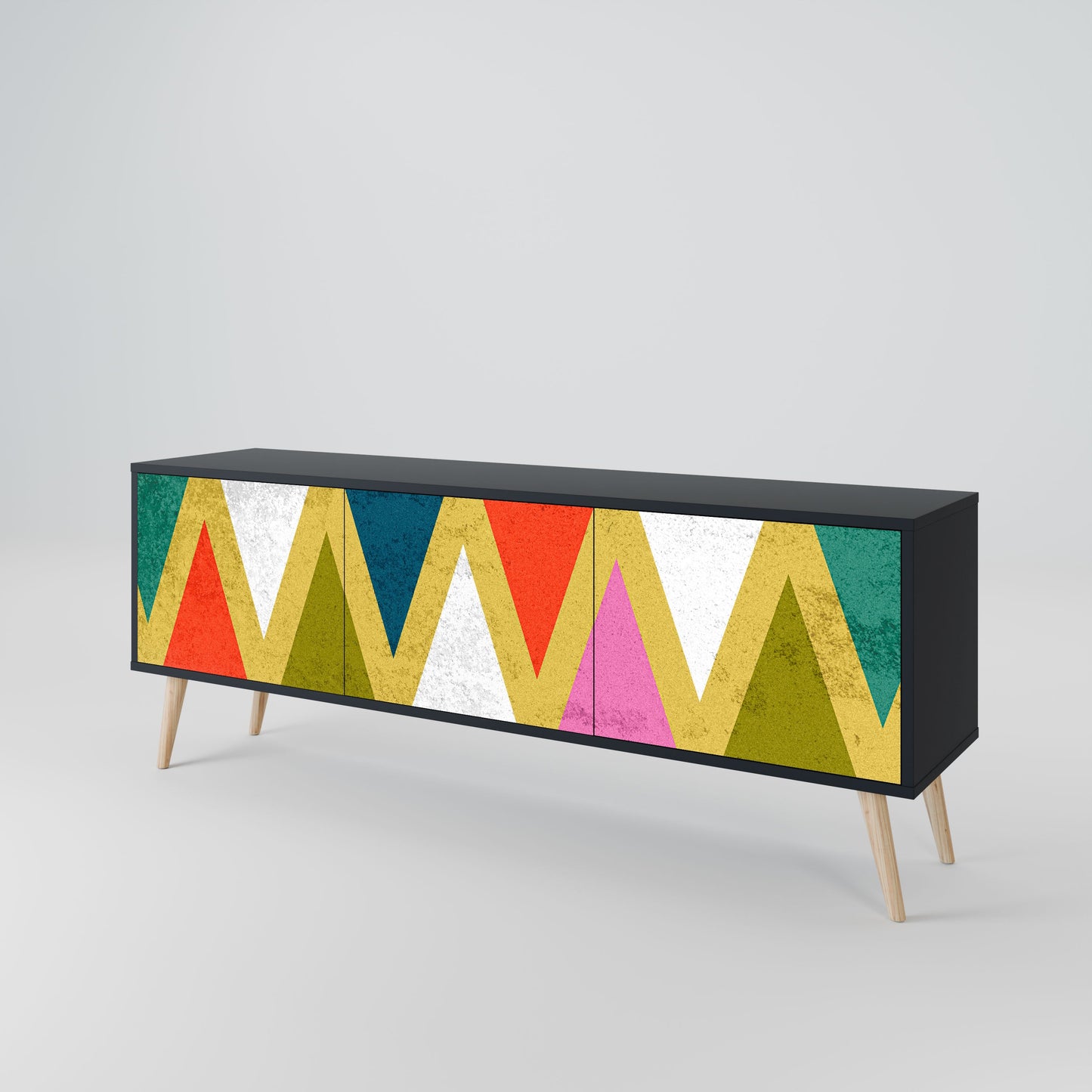 Mobile TV a 3 ante COLORFUL TRIANGLES in finitura nera