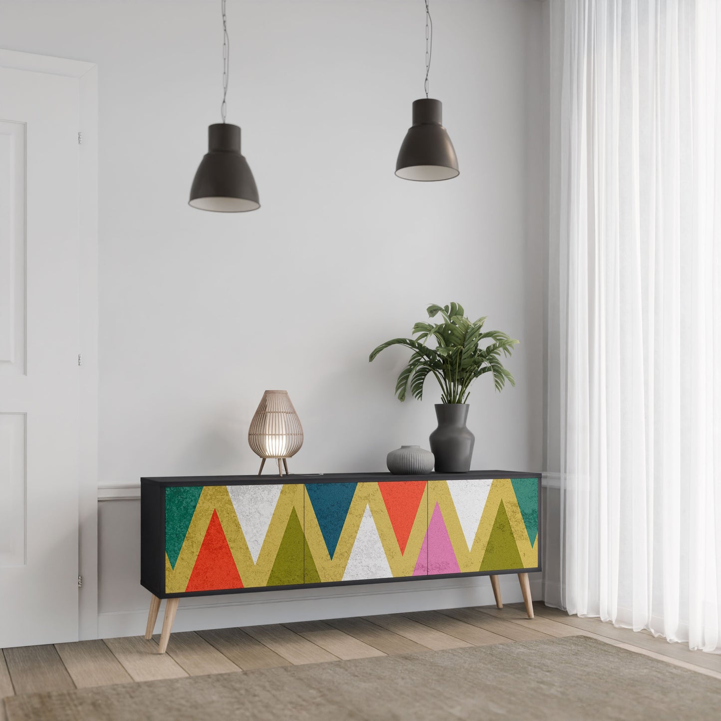 Mobile TV a 3 ante COLORFUL TRIANGLES in finitura nera