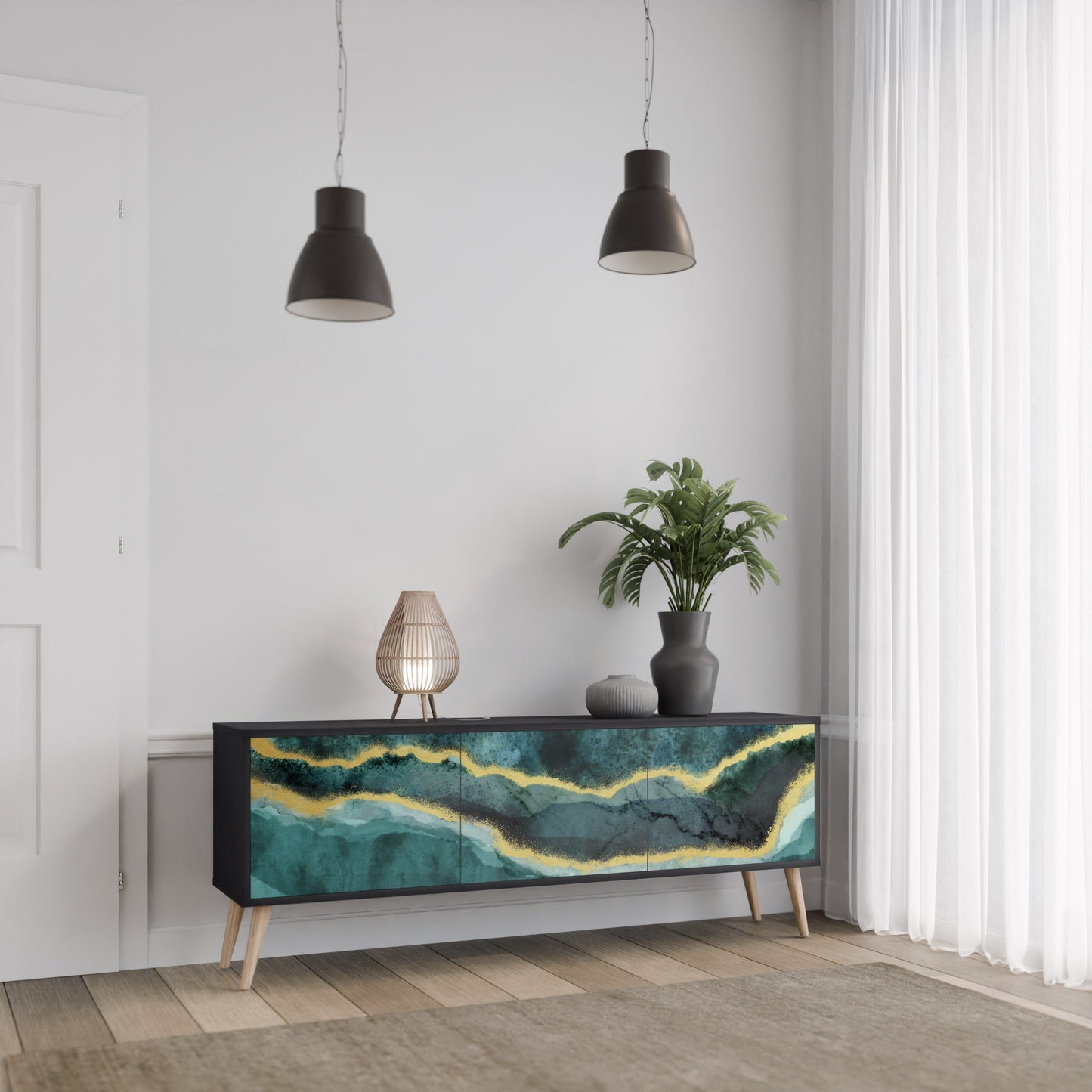 Mobile TV GOLDRUSH ODYSSEY a 3 ante con finitura nera