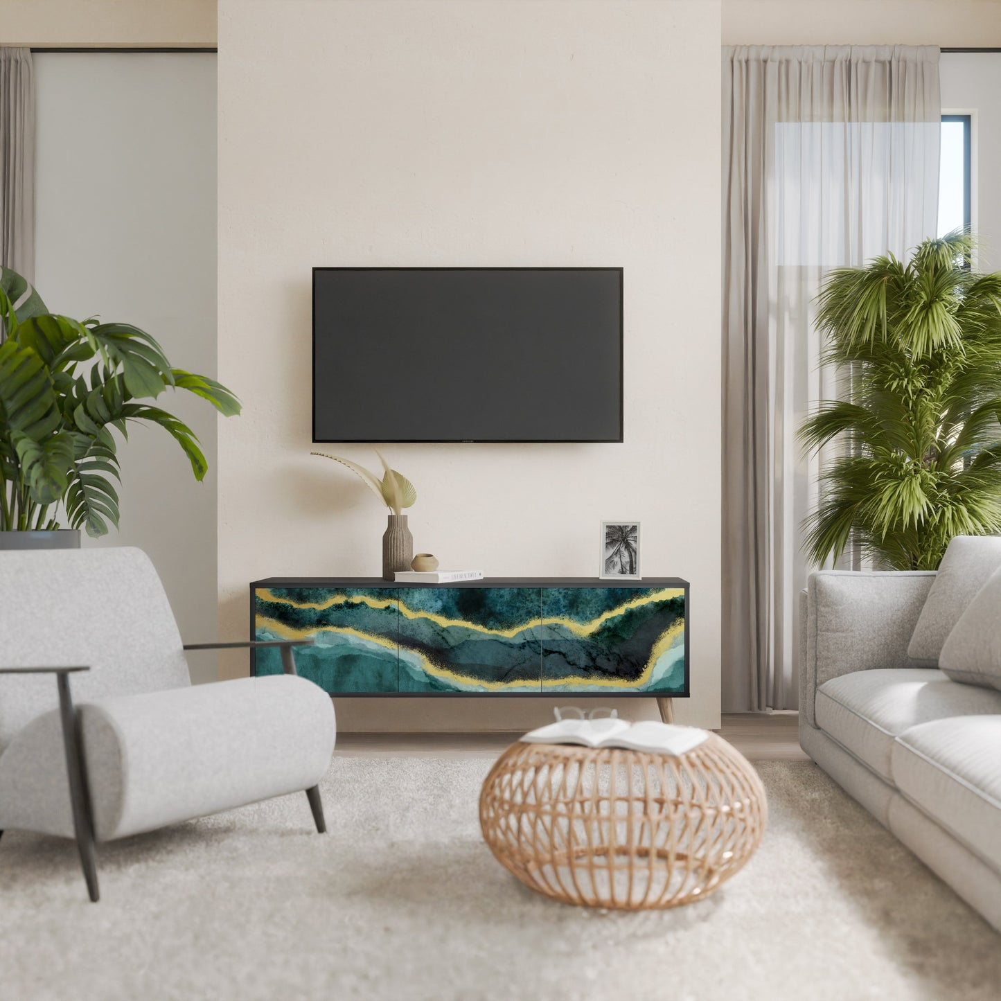 Mobile TV GOLDRUSH ODYSSEY a 3 ante con finitura nera