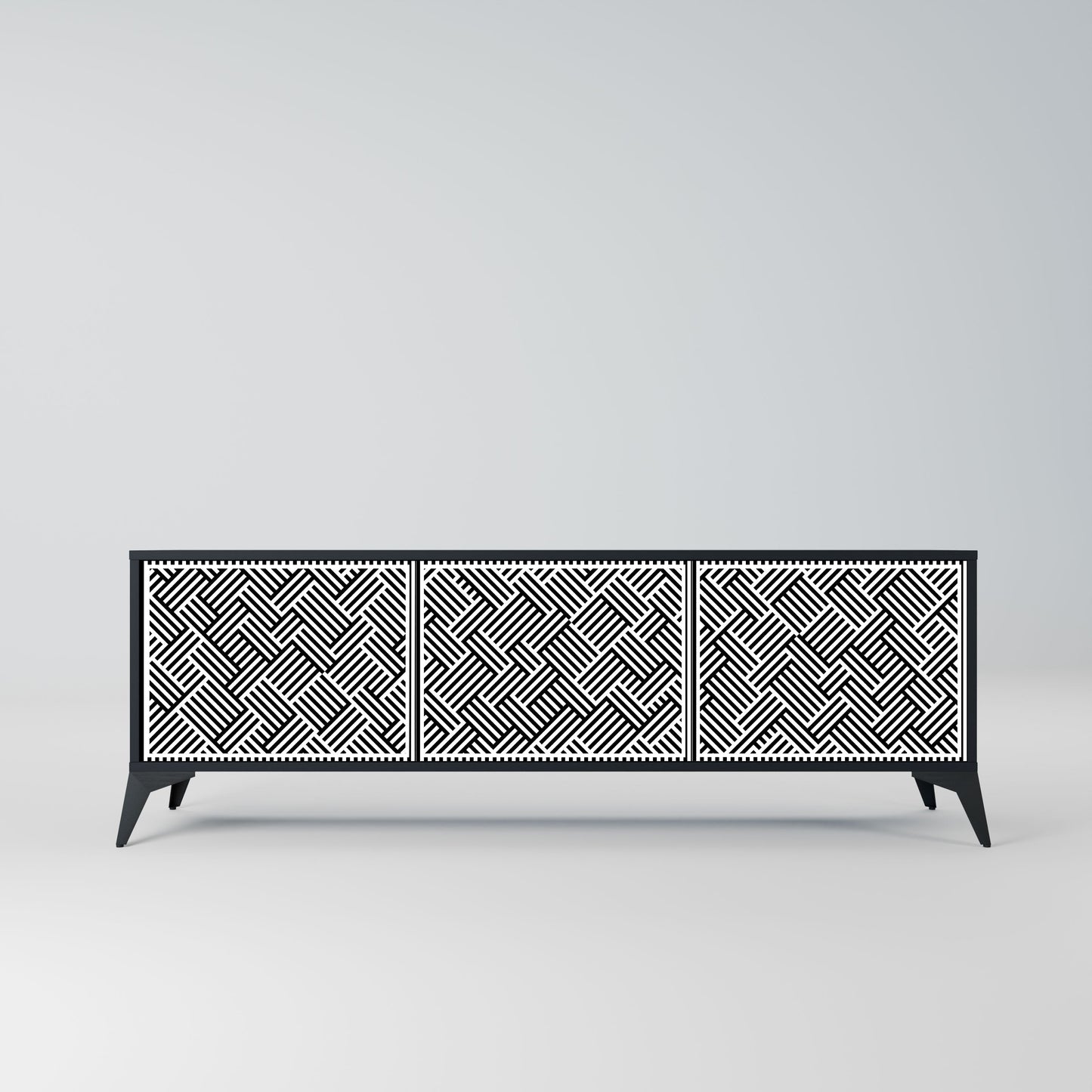 TEMPORARY SEQUENCE 3-Door TV Stand in Black Finish