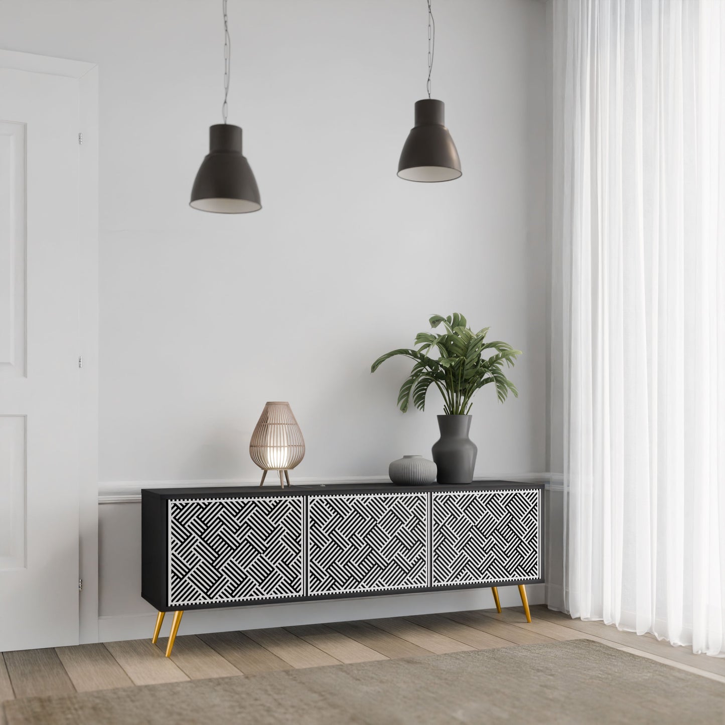 TEMPORARY SEQUENCE 3-Door TV Stand in Black Finish