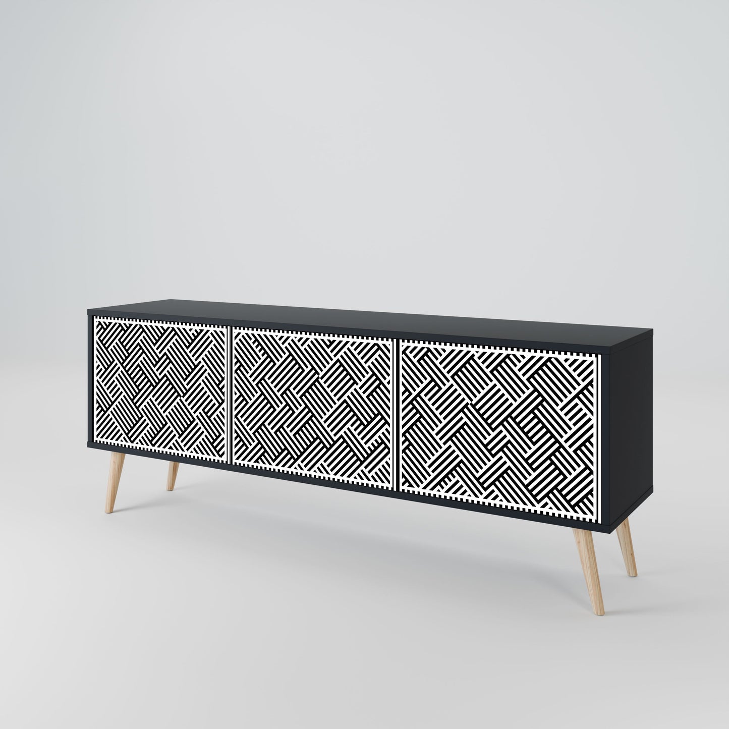 TEMPORARY SEQUENCE 3-Door TV Stand in Black Finish