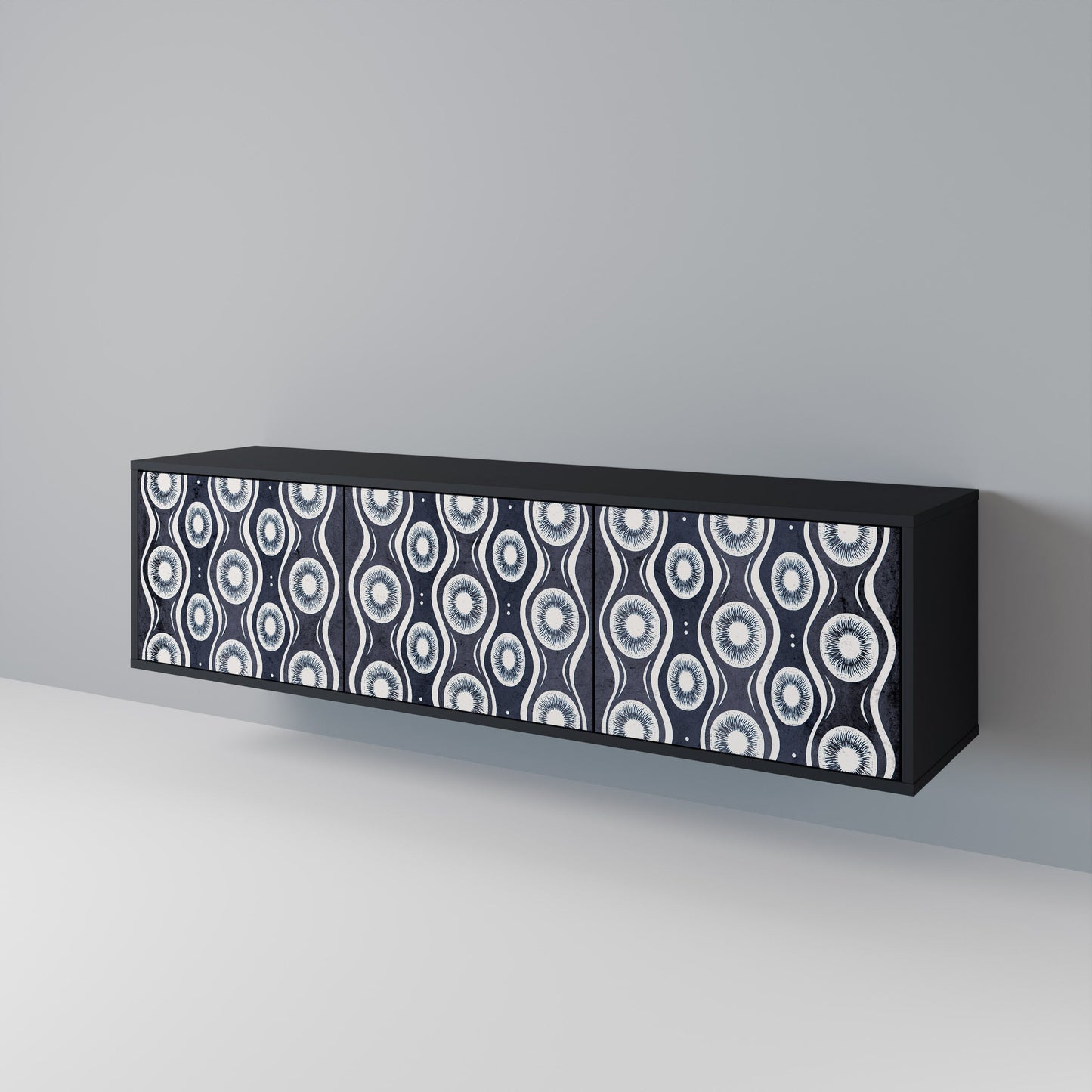 GRAPHITE EYES 3-Door TV Stand in Black Finish
